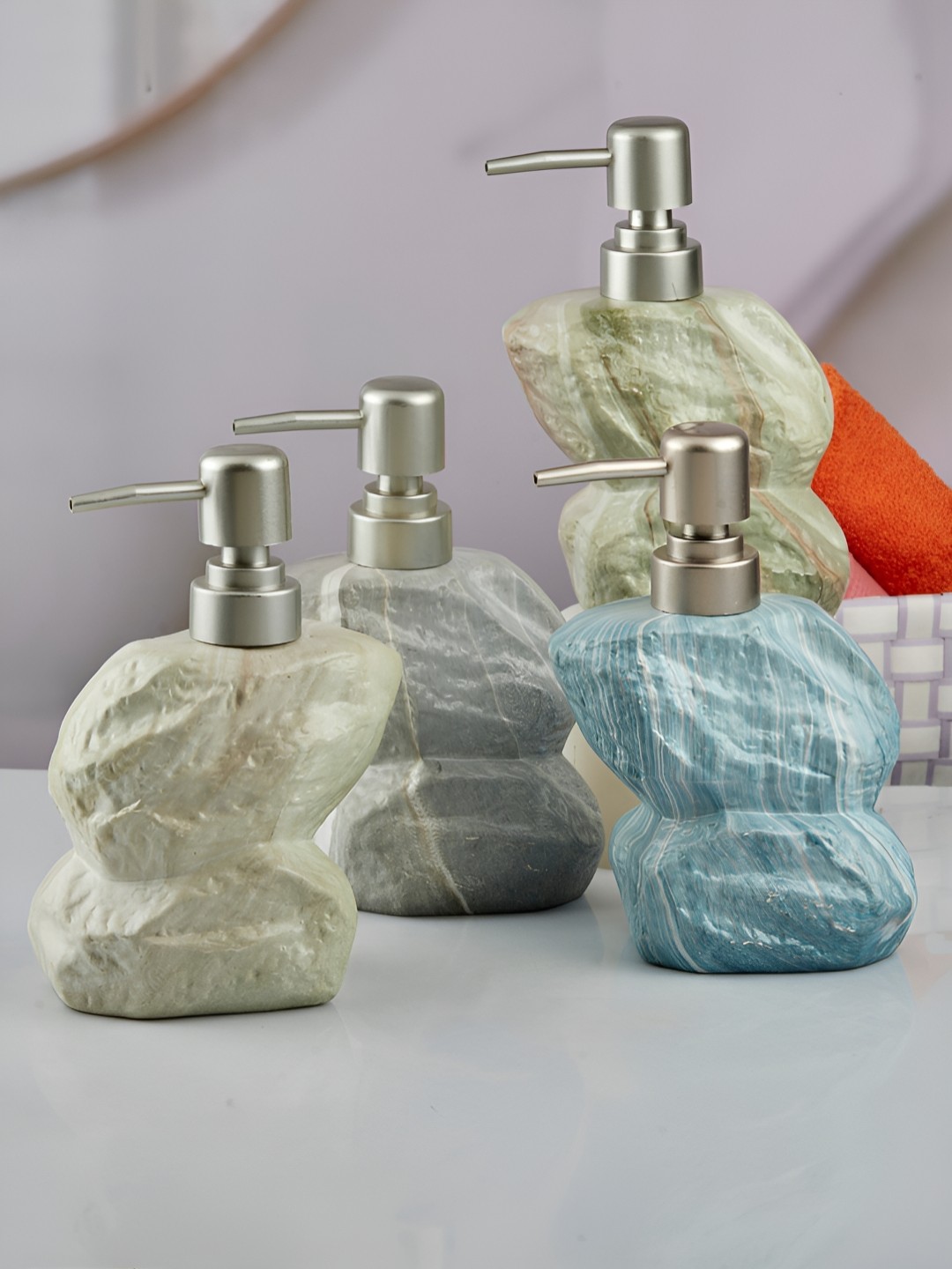 

Kookee Blue & Grey 4 Pieces Abstract Ceramic Soap Dispenser, Green