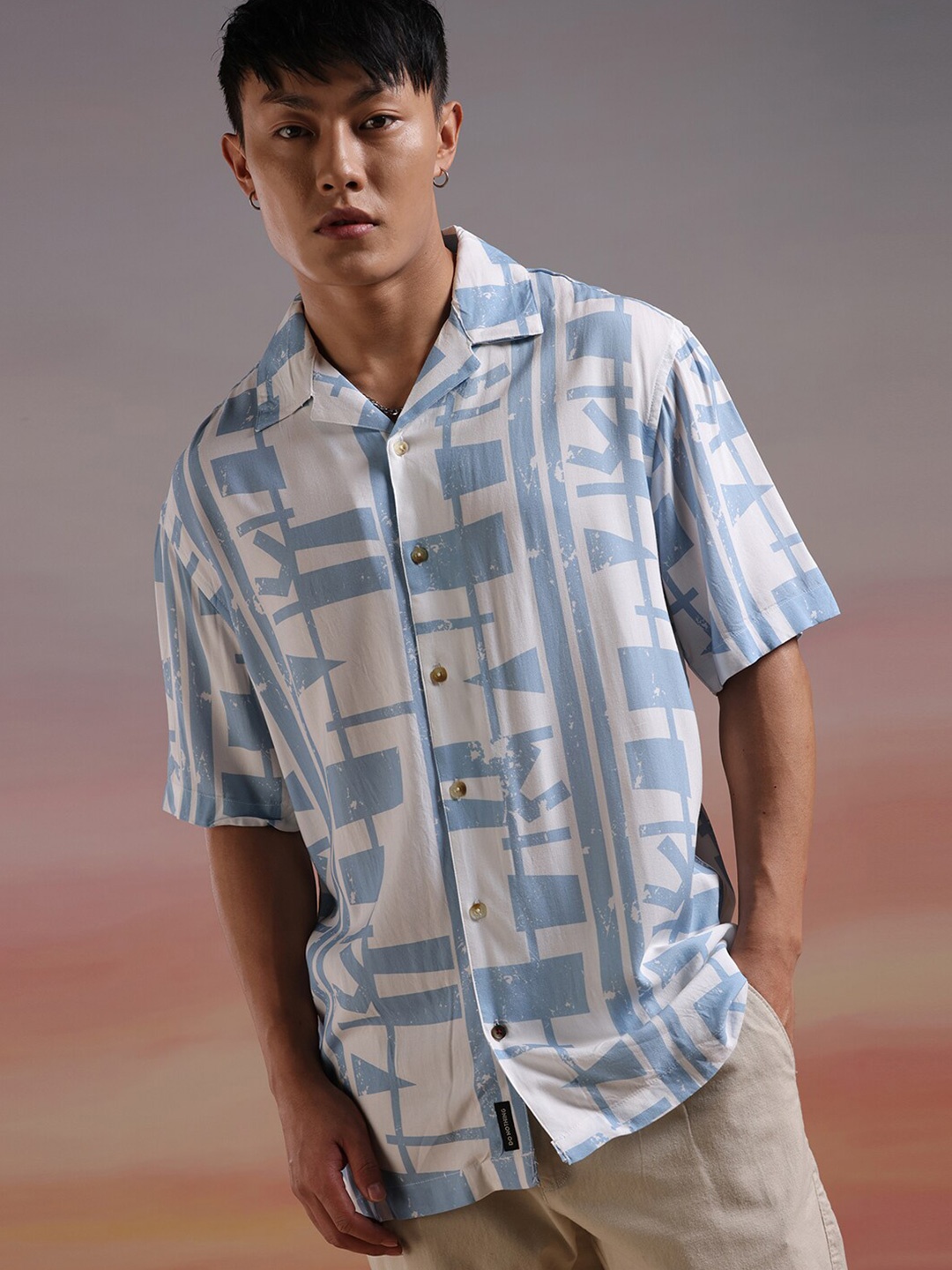 

WROGN Cuban Abstract Collar Casual Shirt, White