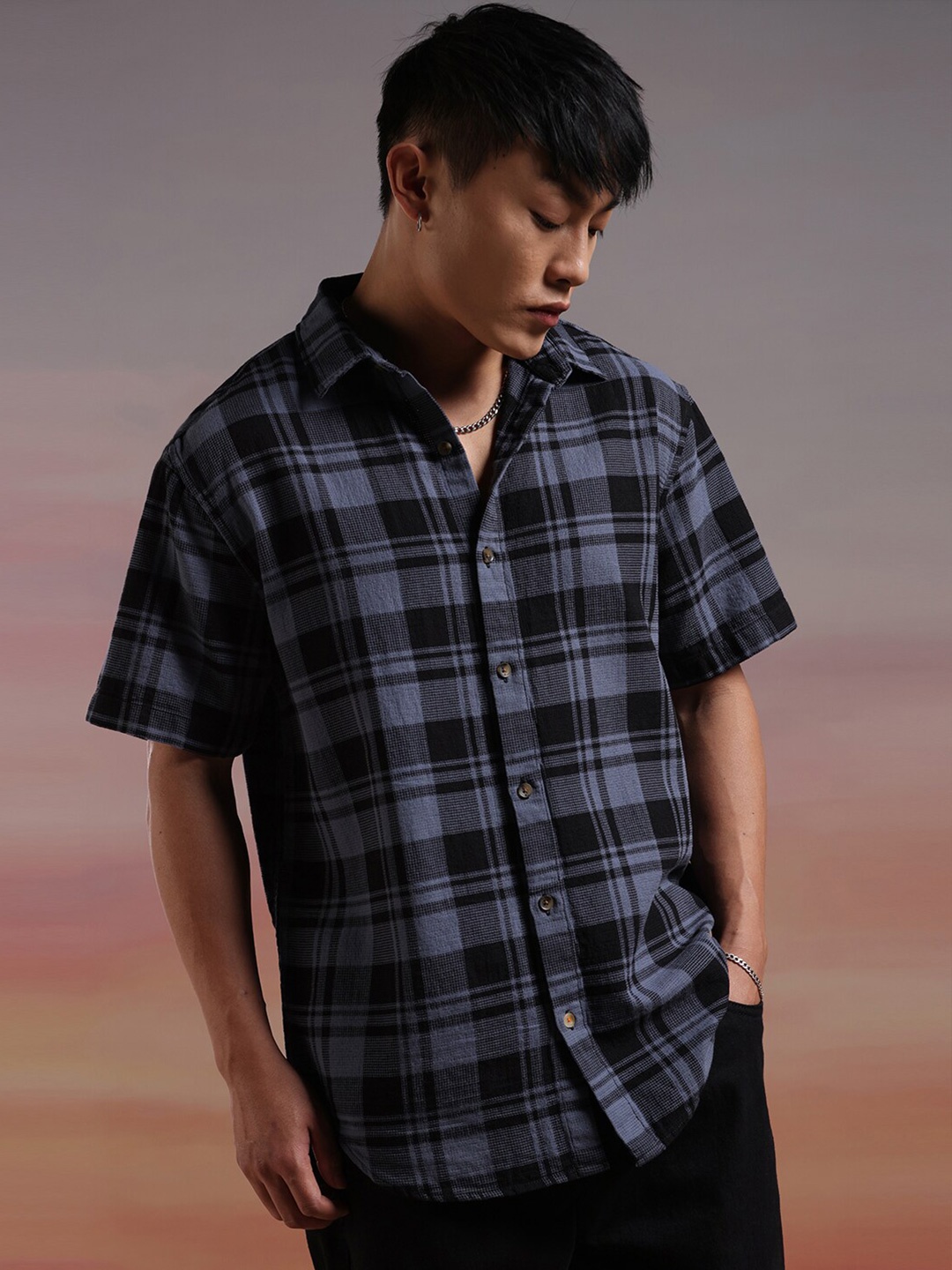 

WROGN Checked Spread Collar Casual Shirt, Blue