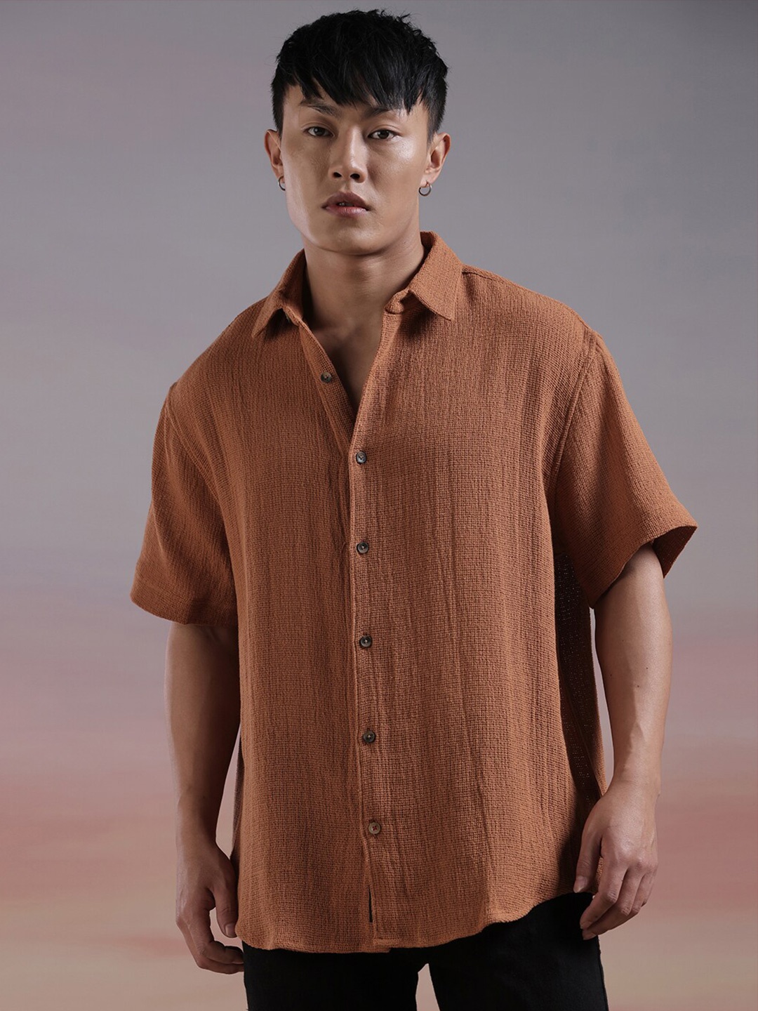 

WROGN Spread Collar Oversized Casual Shirt, Rust