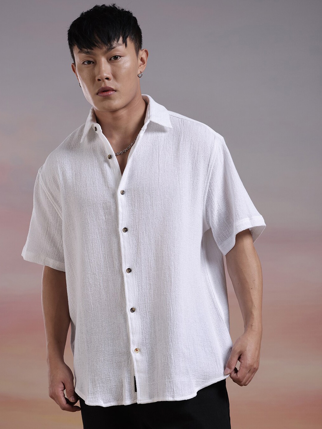 

WROGN Spread Collar Oversized Casual Shirt, White