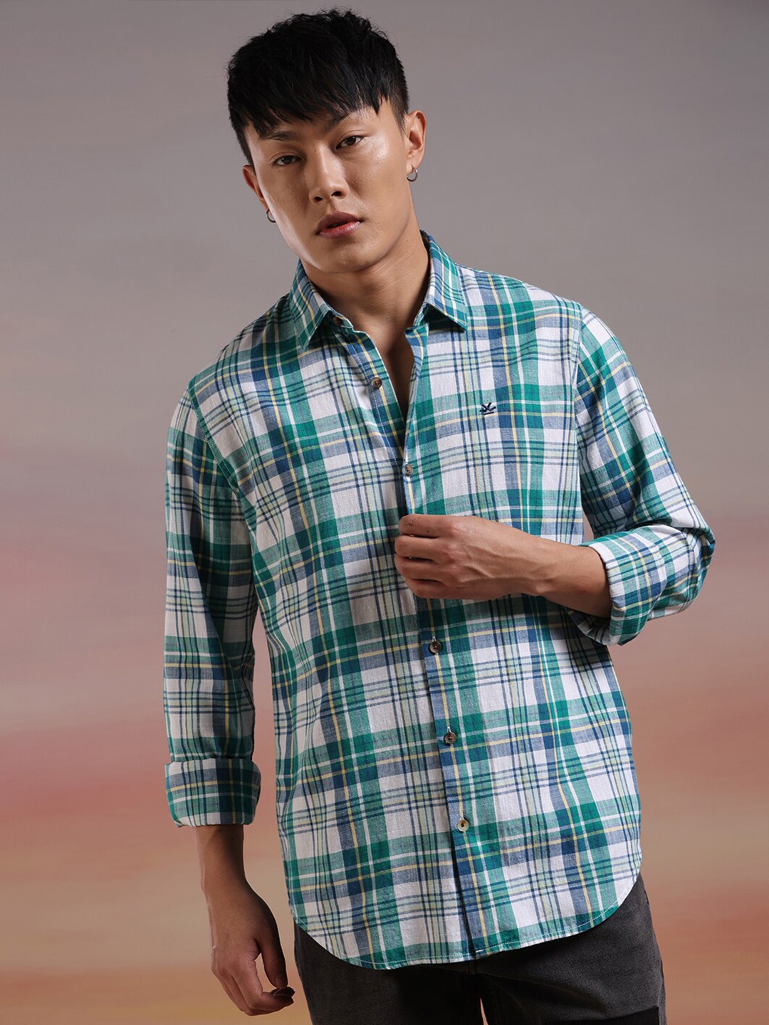 

WROGN Slim Fit Tartan Checks Opaque Acrylic Casual Shirt, Green