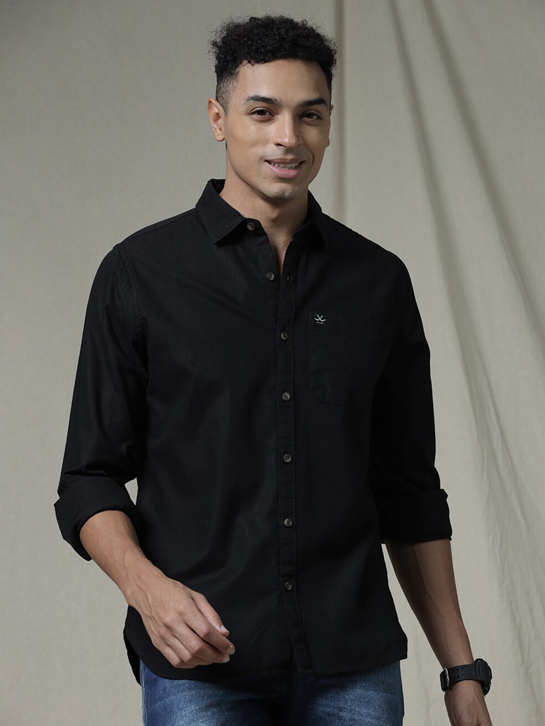

WROGN Slim Fit Opaque Acrylic Casual Shirt, Black