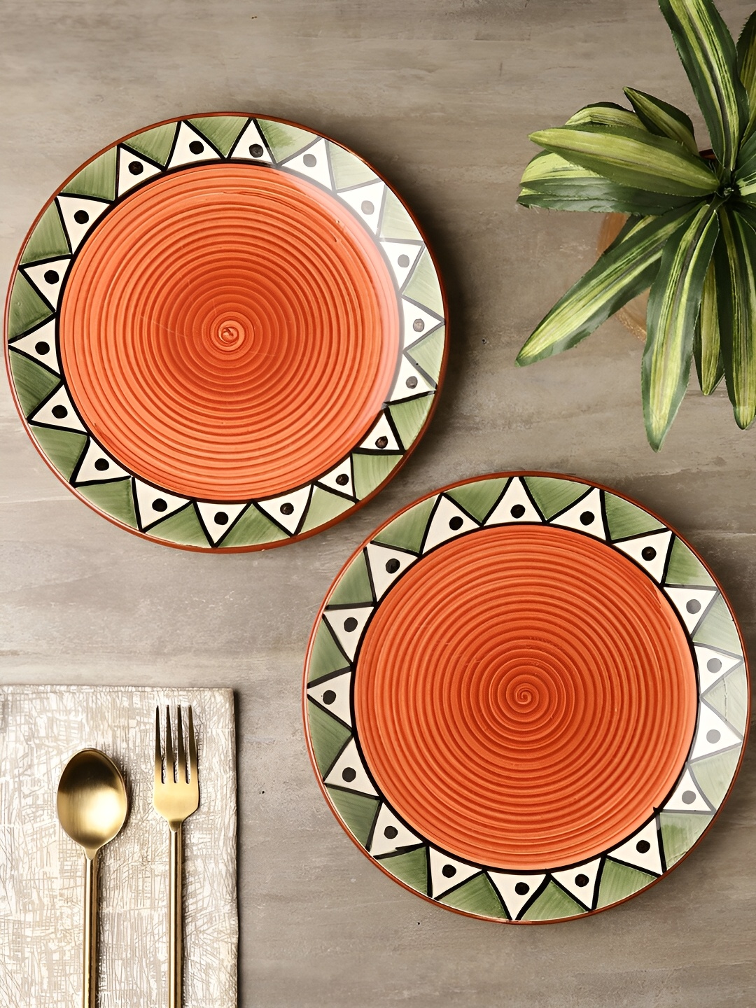 

The Decor Lane Green 2 Pieces Ceramic Dinner Plates 25 cm