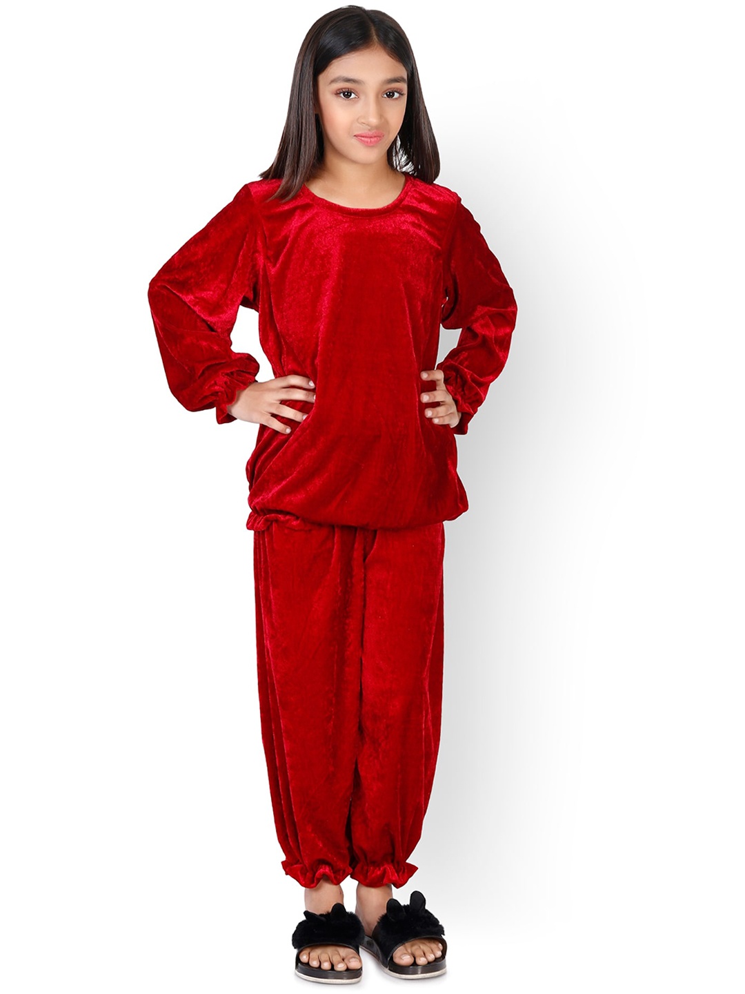 

Unique Designers Girls Velvet Night Suit, Maroon