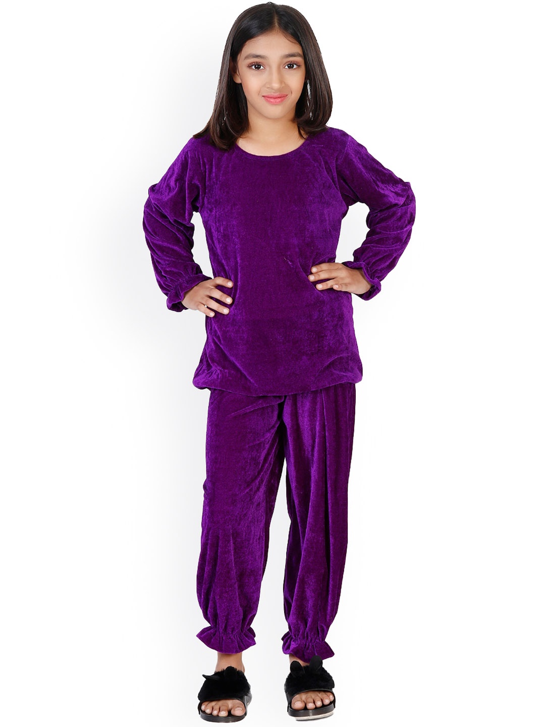 

Unique Designers Girls Velvet Night Suit, Purple