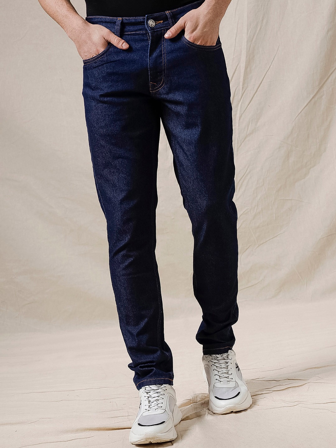 

WROGN Men Slim Fit Mid Rise Clean Look Acrylic Jeans, Navy blue