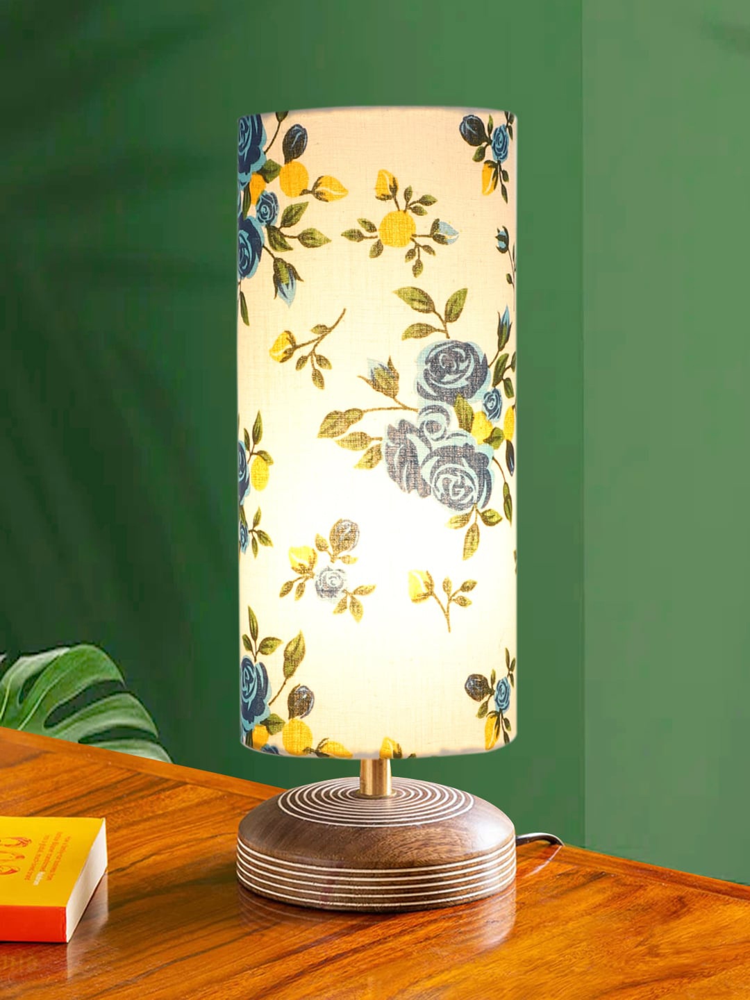 

Devansh White & Blue Floral Printed Wooden Cylindrical Shaped Contemporary Table Lamp