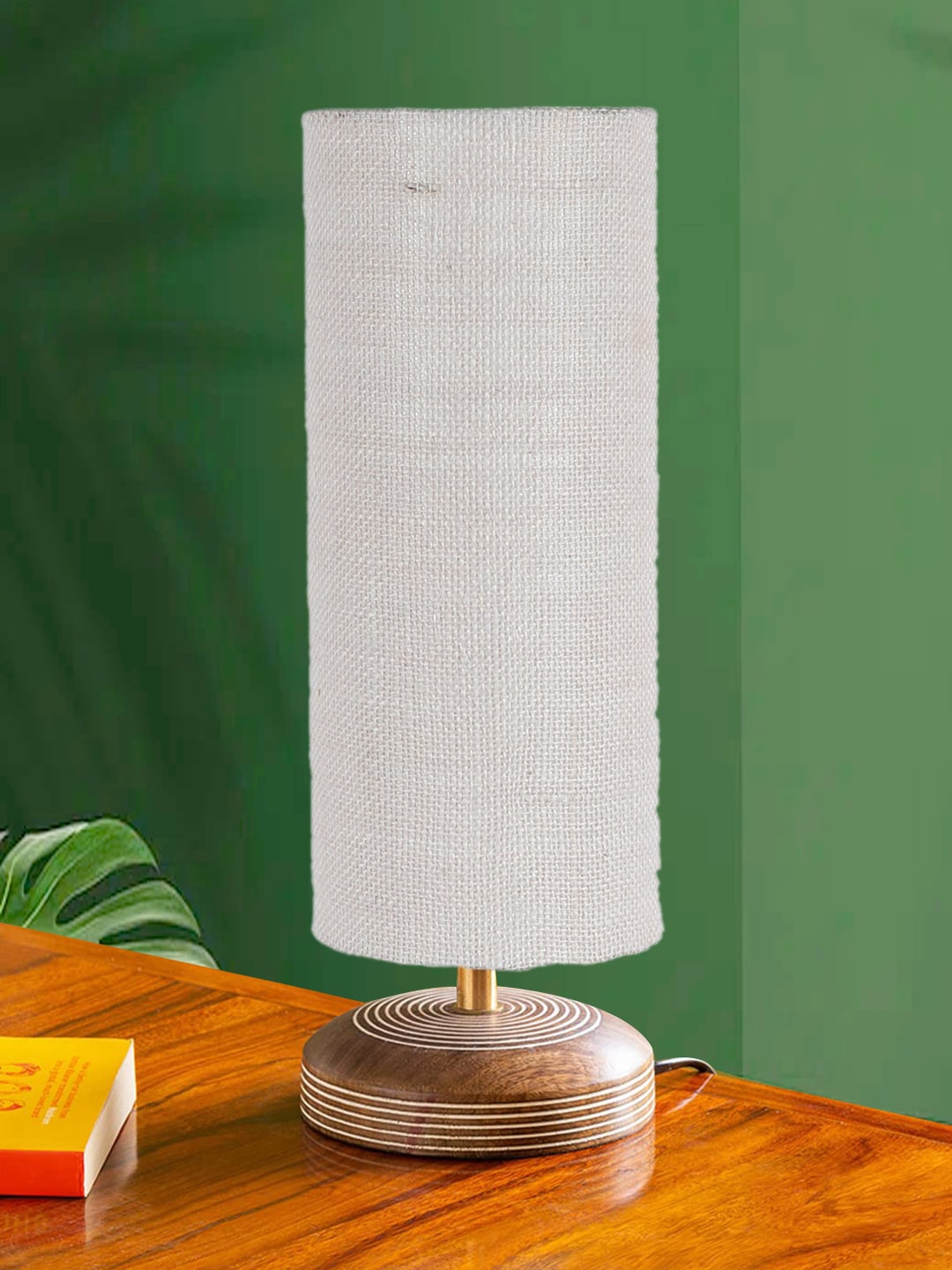

Devansh White Textured Wooden Traditional Cylindrical Shaped Table Lamp
