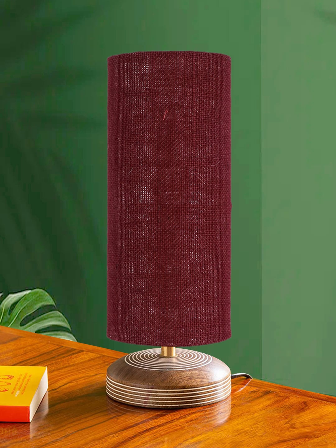 

Devansh Maroon & Brown Textured Wooden Cylindrical Shaped Contemporary Table Lamp