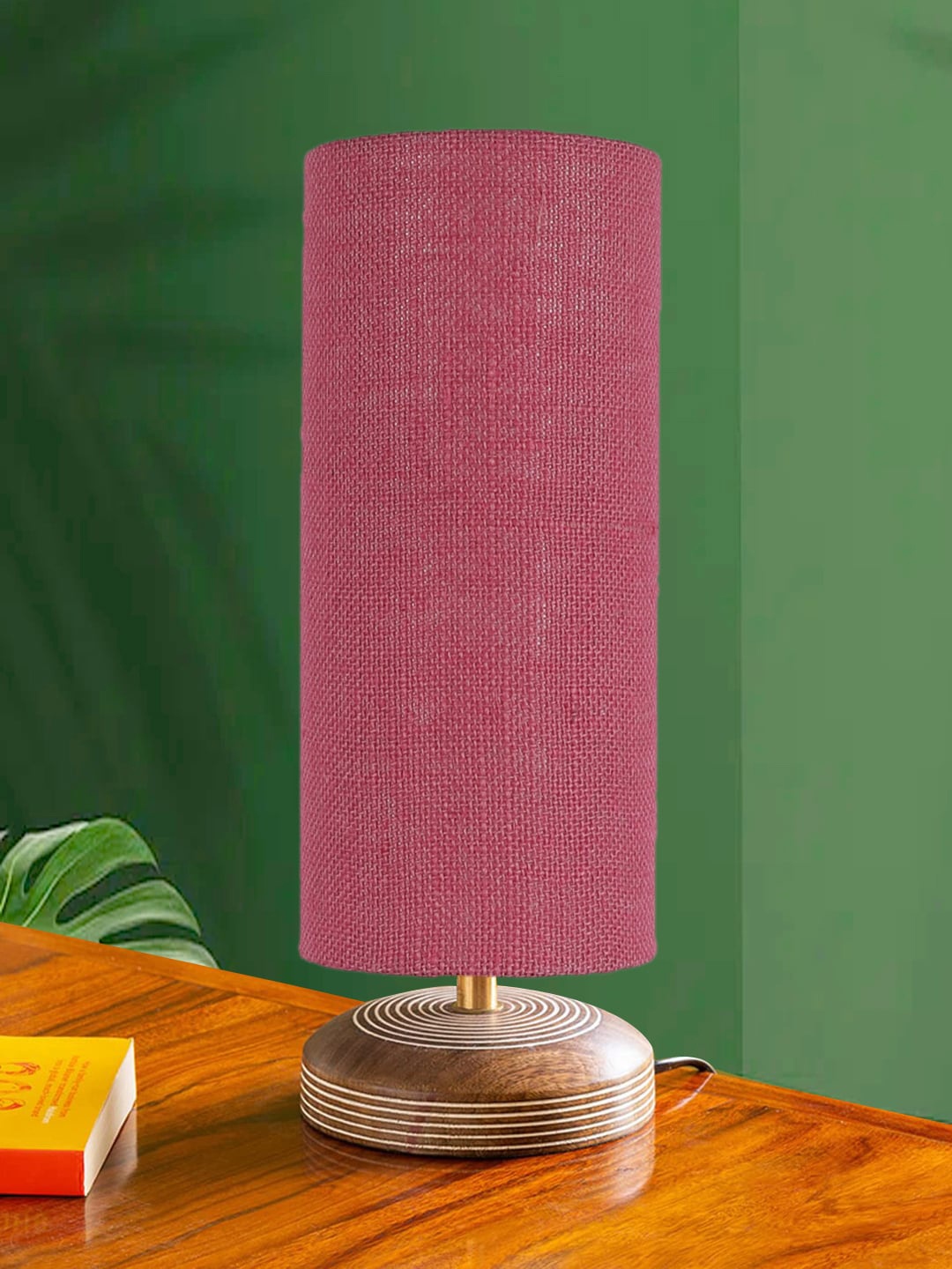 

Devansh Pink & Brown Textured Wooden Cylindrical Shaped Contemporary Table Lamp