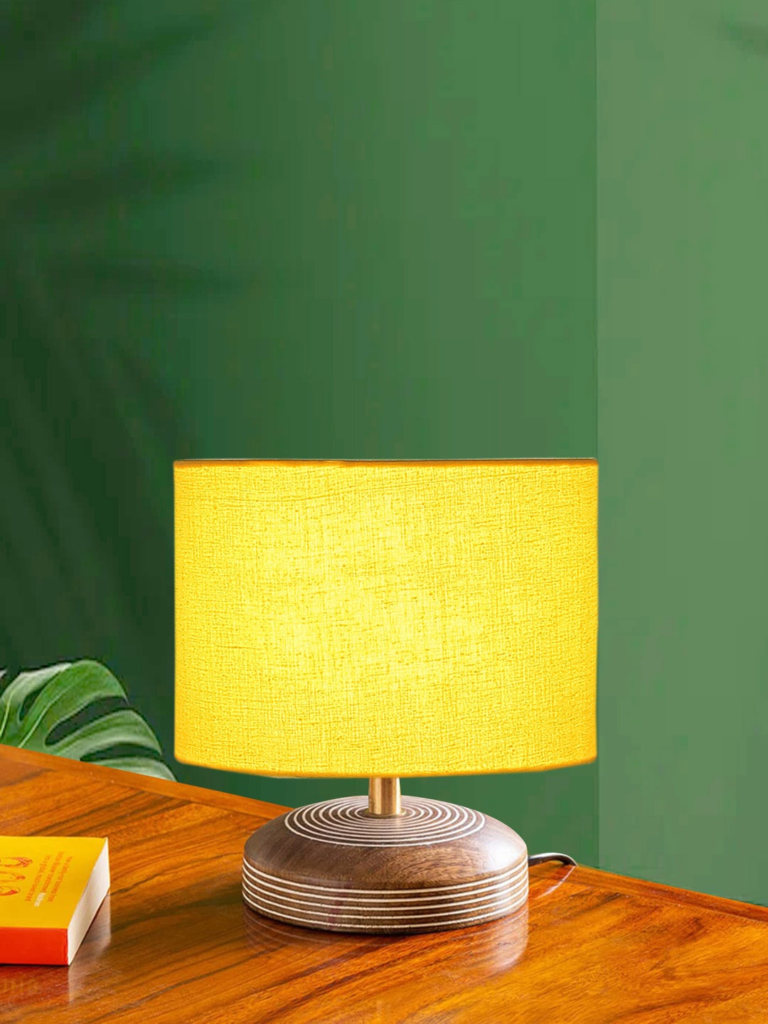 

Devansh Yellow Cylindrical Shaped Wooden Table Lamps