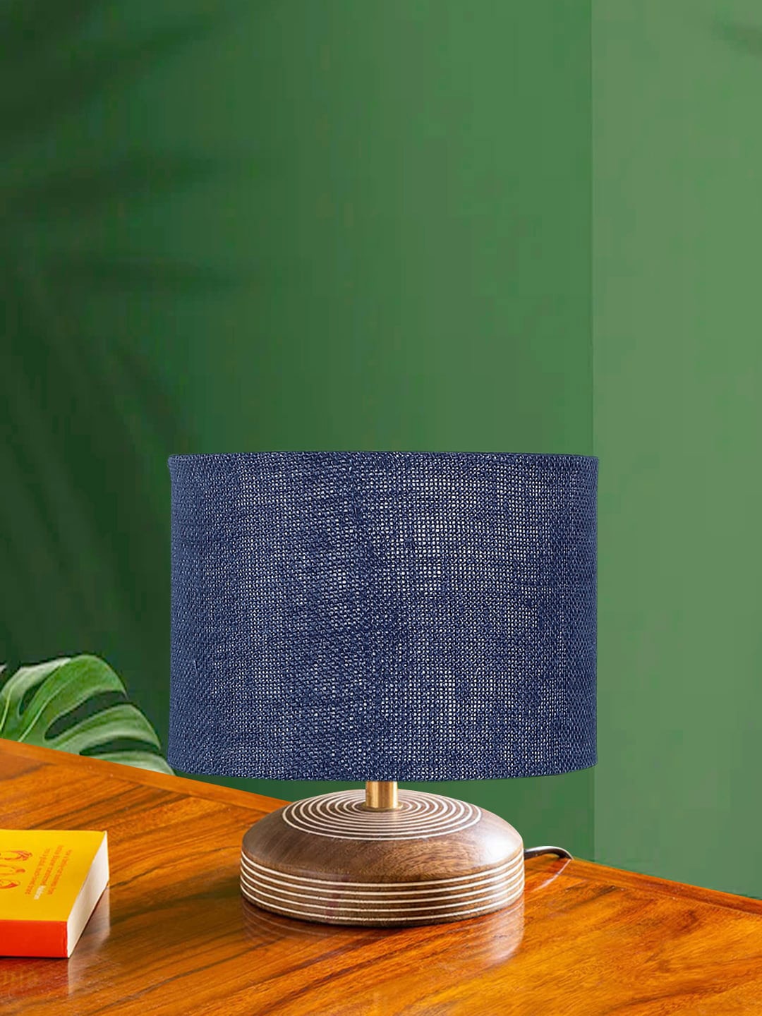 

Devansh Blue & Brown Cylinder Shaped Traditional Cotton Shade Table Lamp