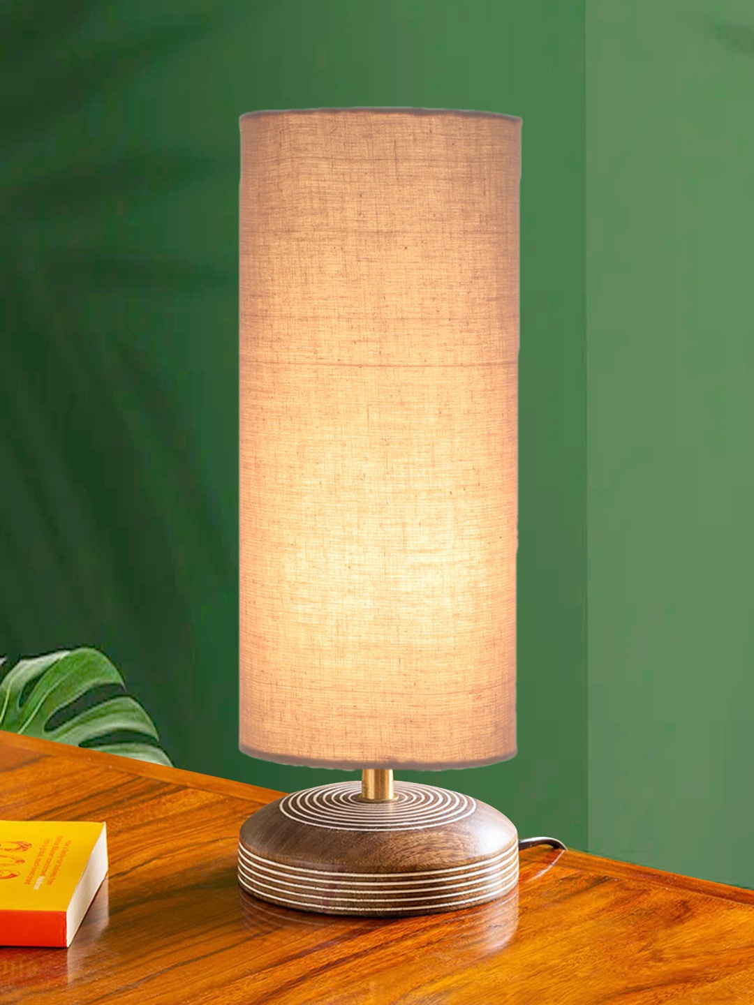 

Devansh Grey & Brown Cylinder Shaped Contemporary Cotton Shade Table Lamp