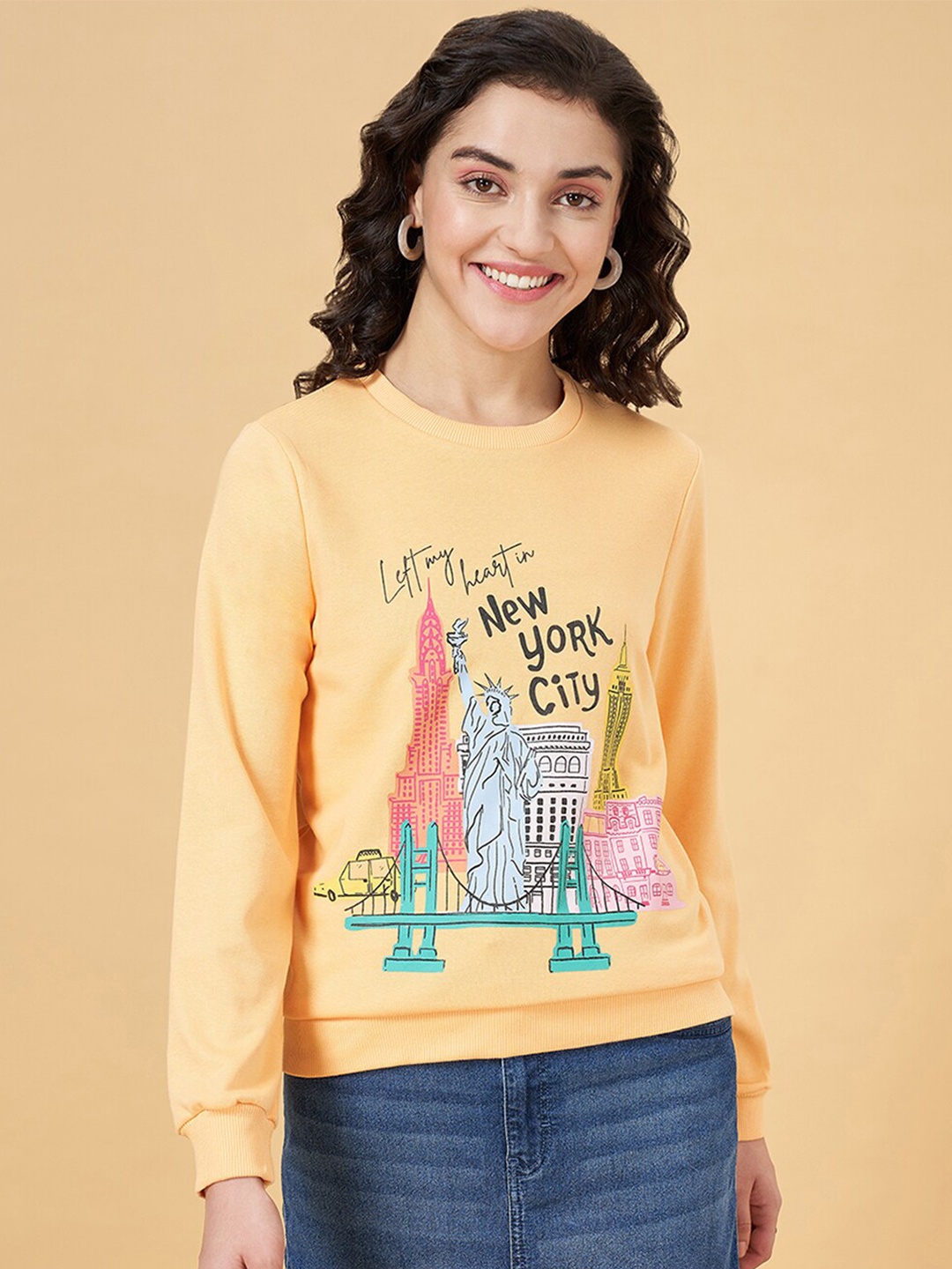 

YU by Pantaloons Graphic Printed Cotton Sweatshirt, Peach