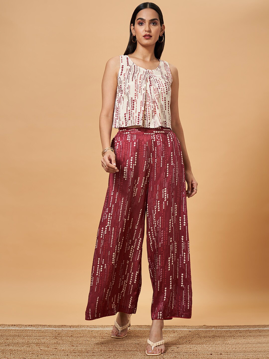 

Marigold Lane Printed Sleeveless Top With Palazzo, Red