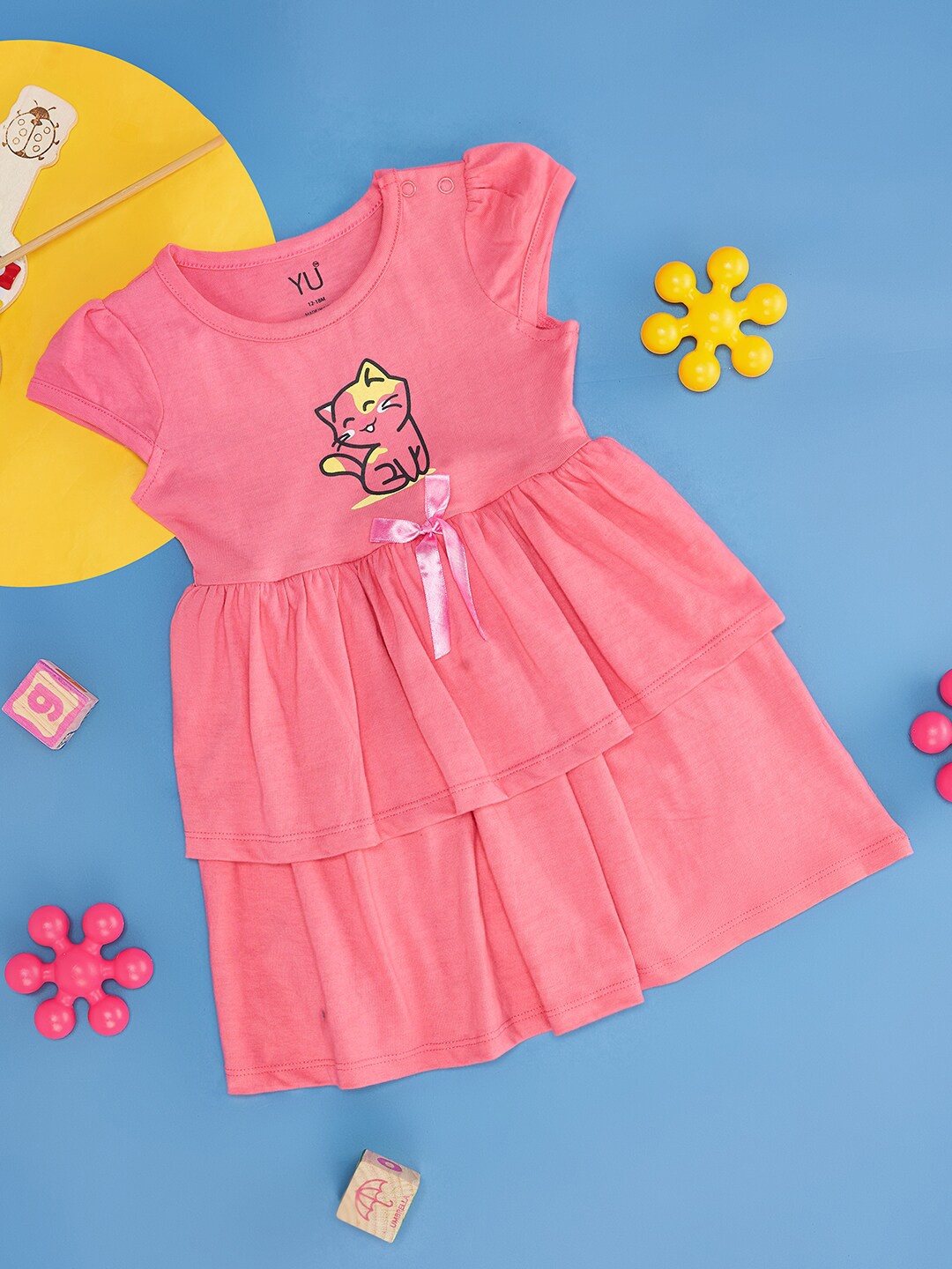 

YU by Pantaloons Girls Extended Sleeves A-Line Cotton Dress, Pink