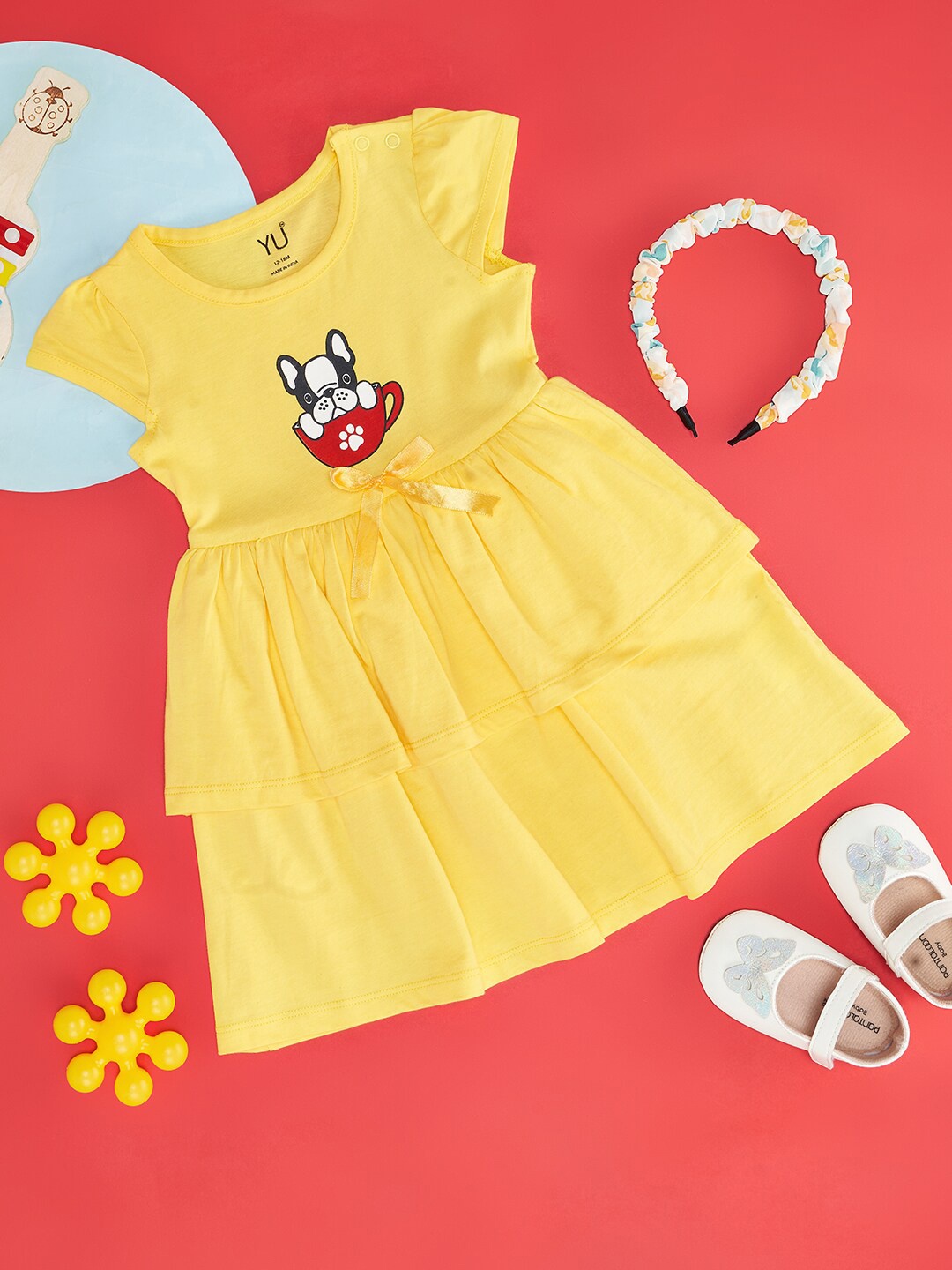

YU by Pantaloons Girls Extended Sleeves A-Line Cotton Dress, Yellow