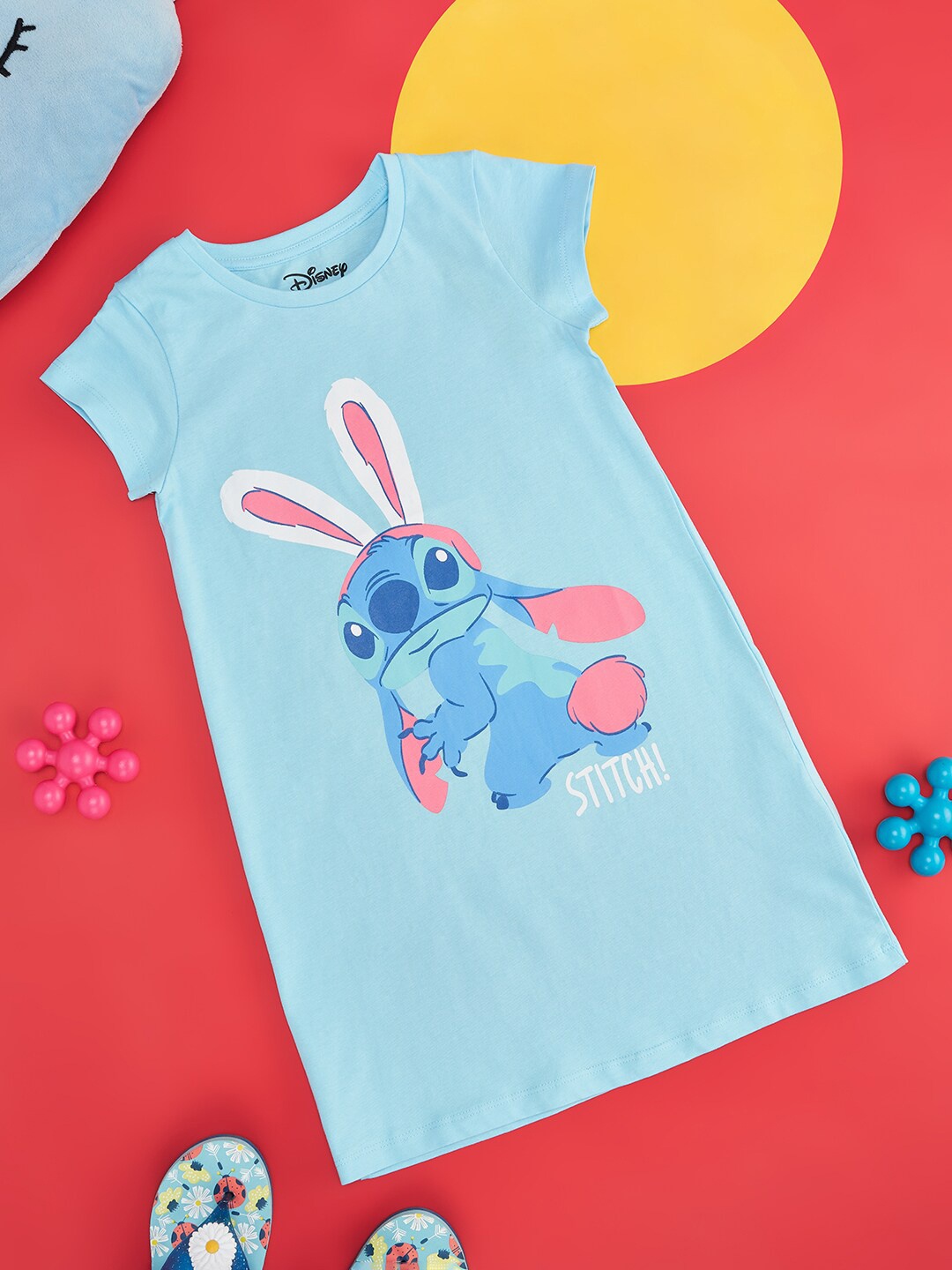 

Pantaloons Junior Girls Printed Pure Cotton T-shirt Nightdress, Blue