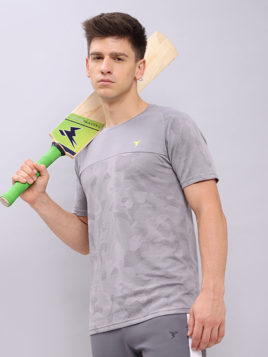 

Technosport Slim Fit Self Design Antimicrobial Sports T-shirt, Grey