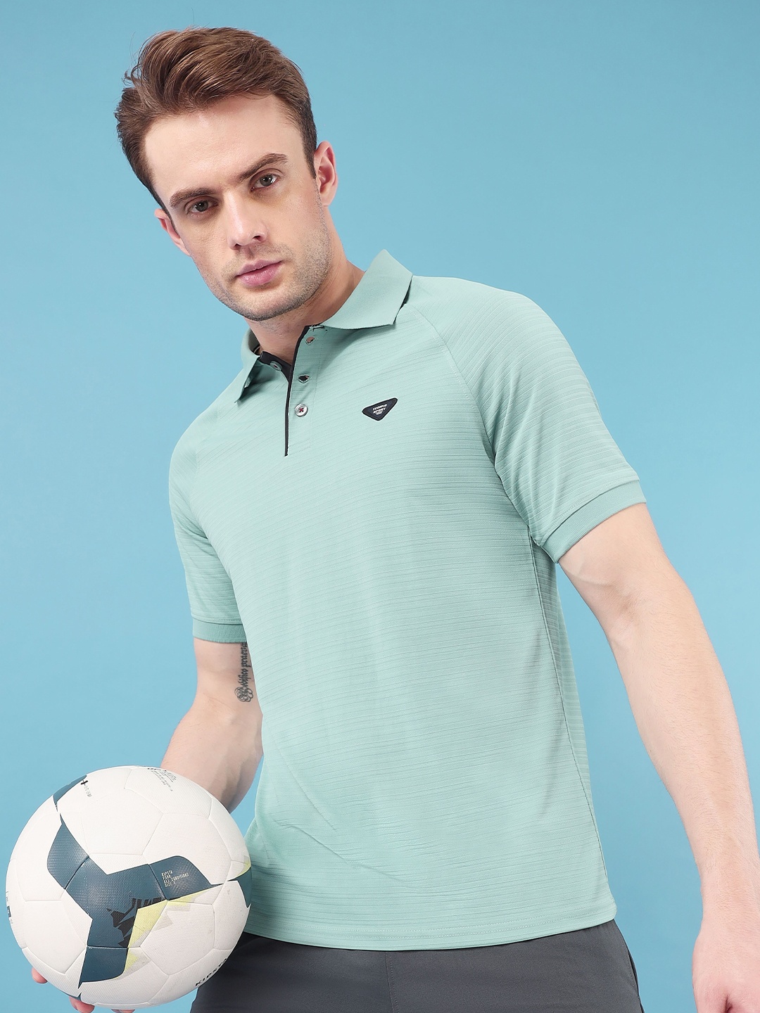 

Technosport Slim Fit Polo Collar Antimicrobial Active T-shirt, Green