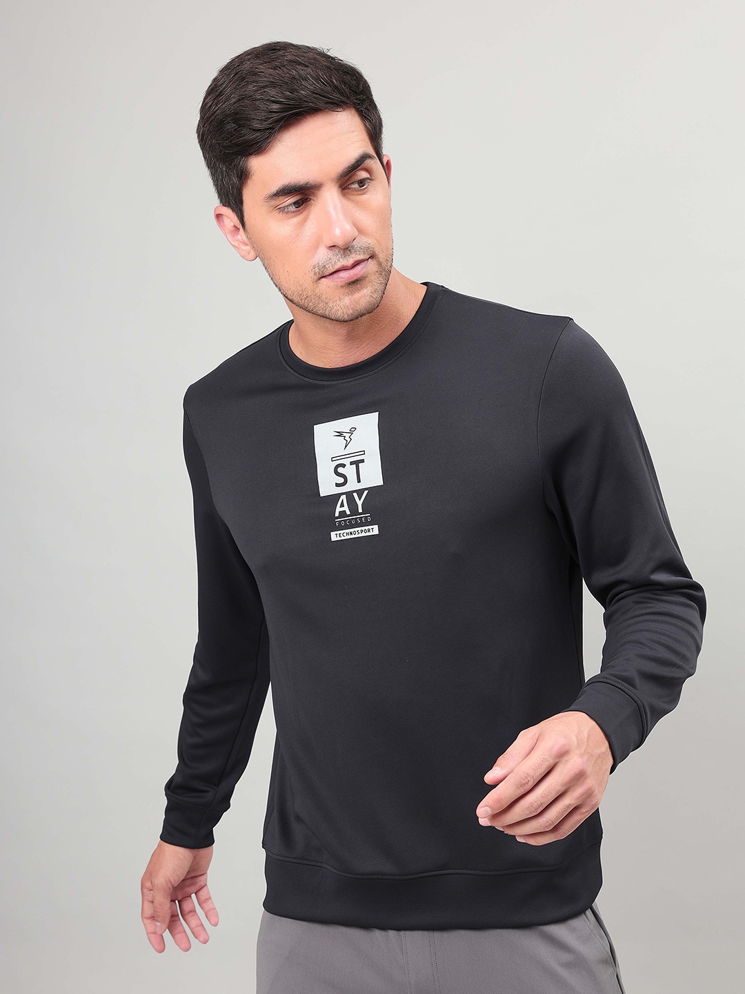 

Technosport Round Neck Long Sleeves Regular Fit Typographic Printed T-shirt, Black