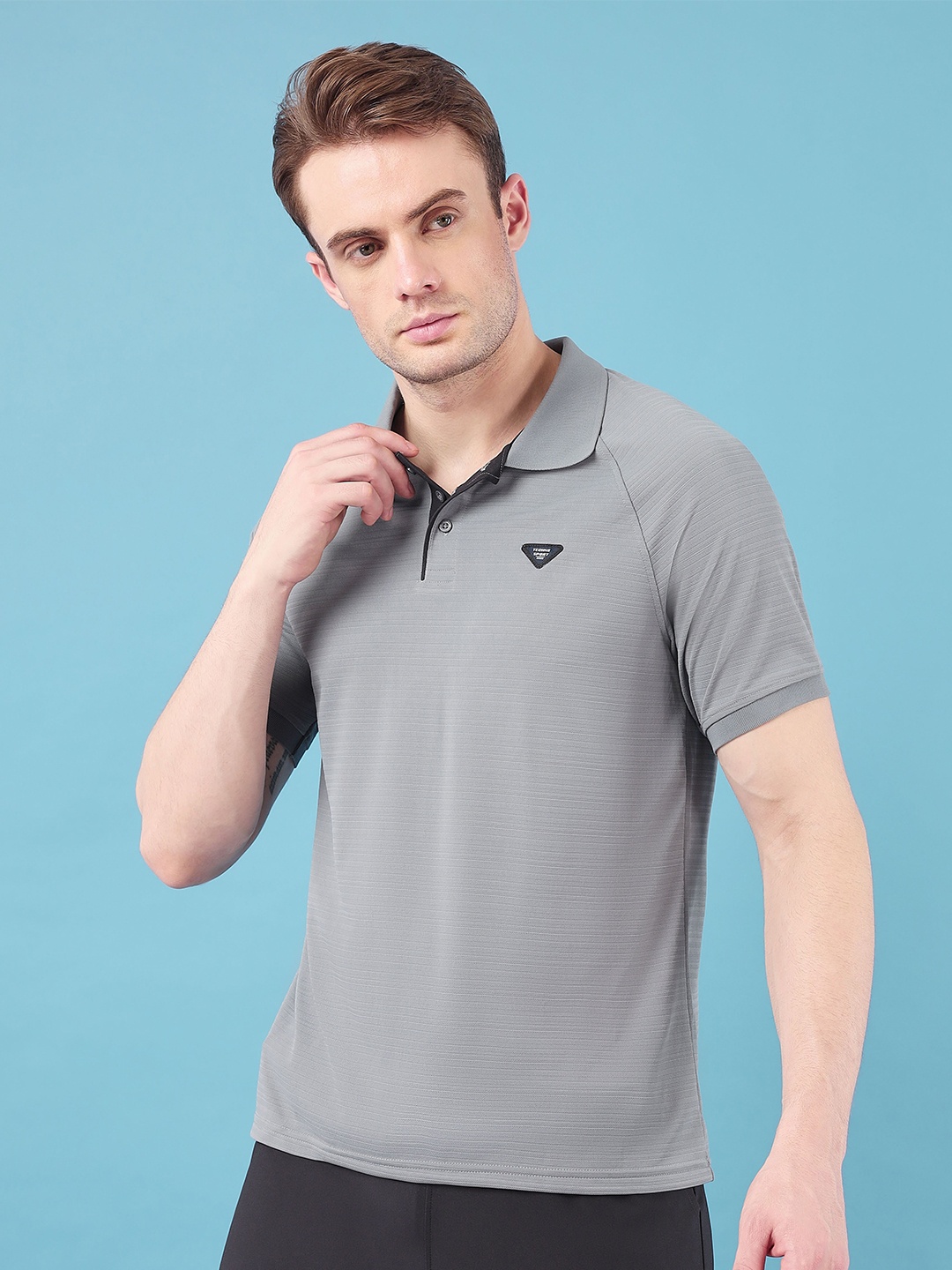 

Technosport Slim Fit Polo Collar Antimicrobial Active T-shirt, Grey