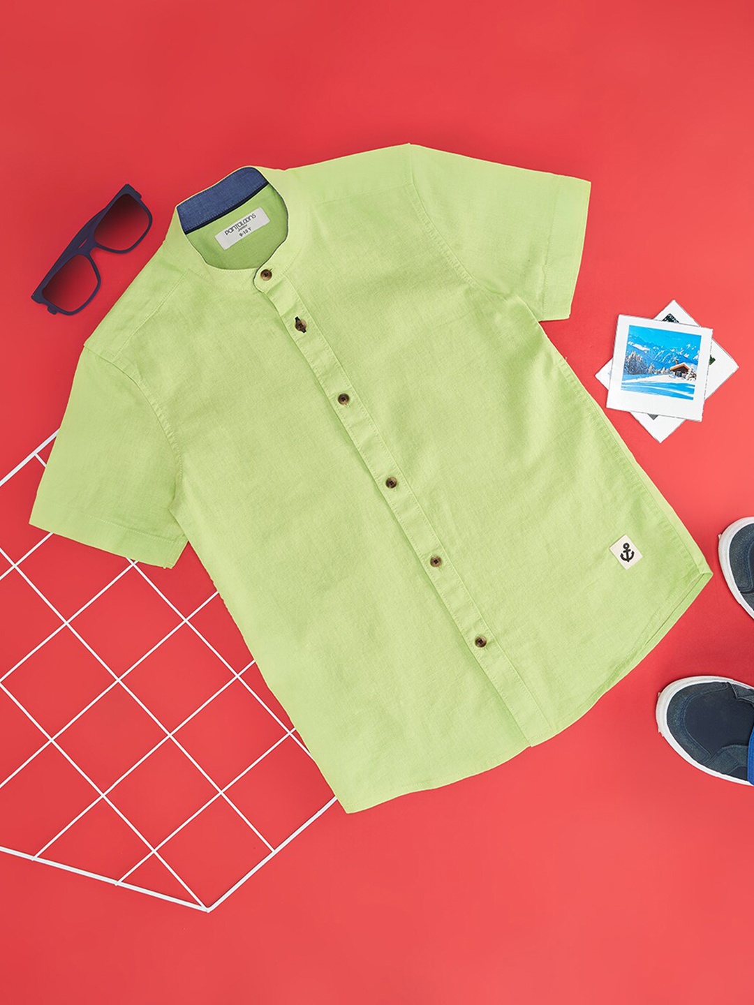 

Pantaloons Junior Boys Cotton Spread Collar Curved Casual Shirt, Green