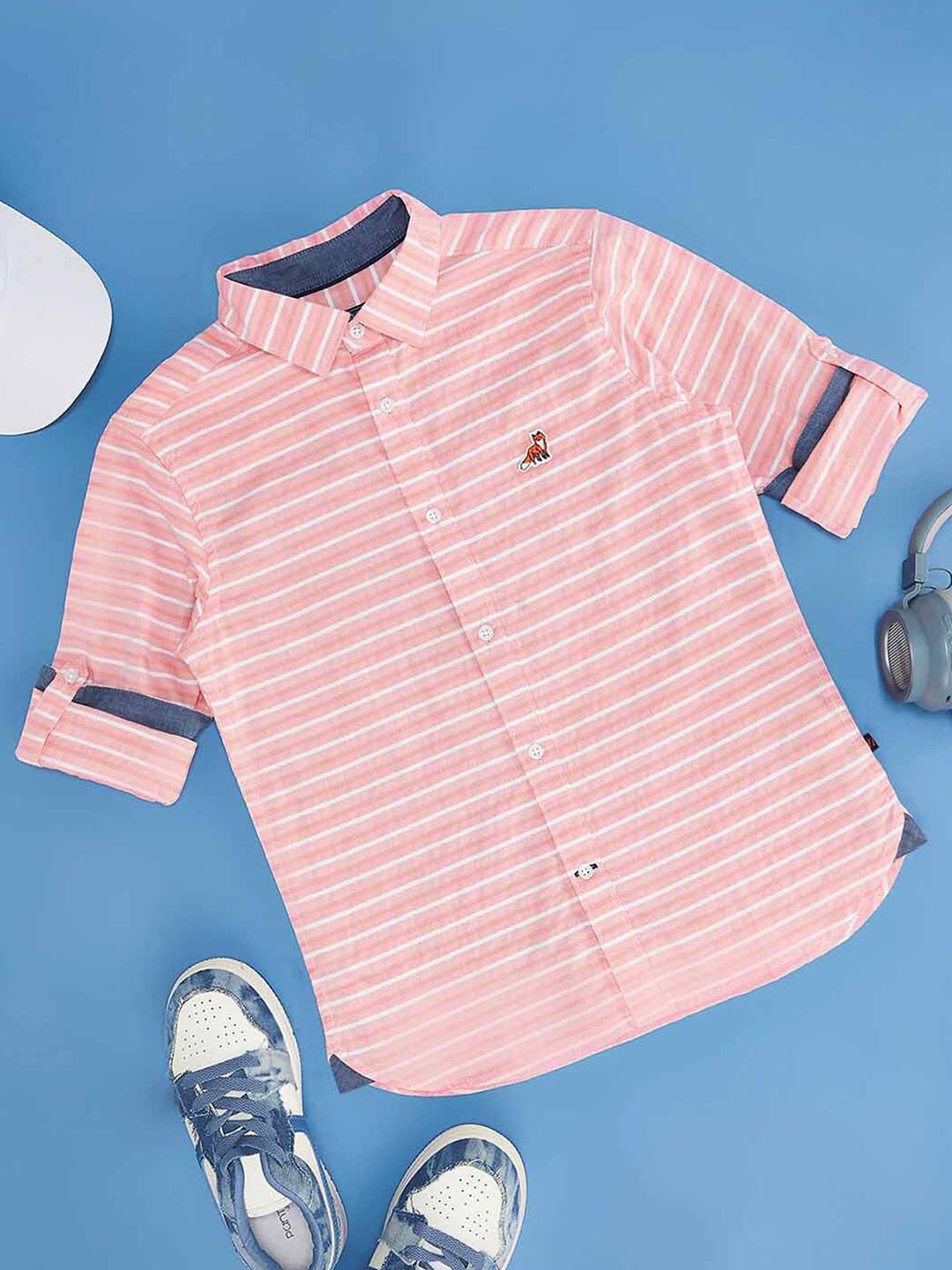 

Pantaloons Junior Boys Stripes Cotton Spread Collar Curved Casual Shirt, Peach