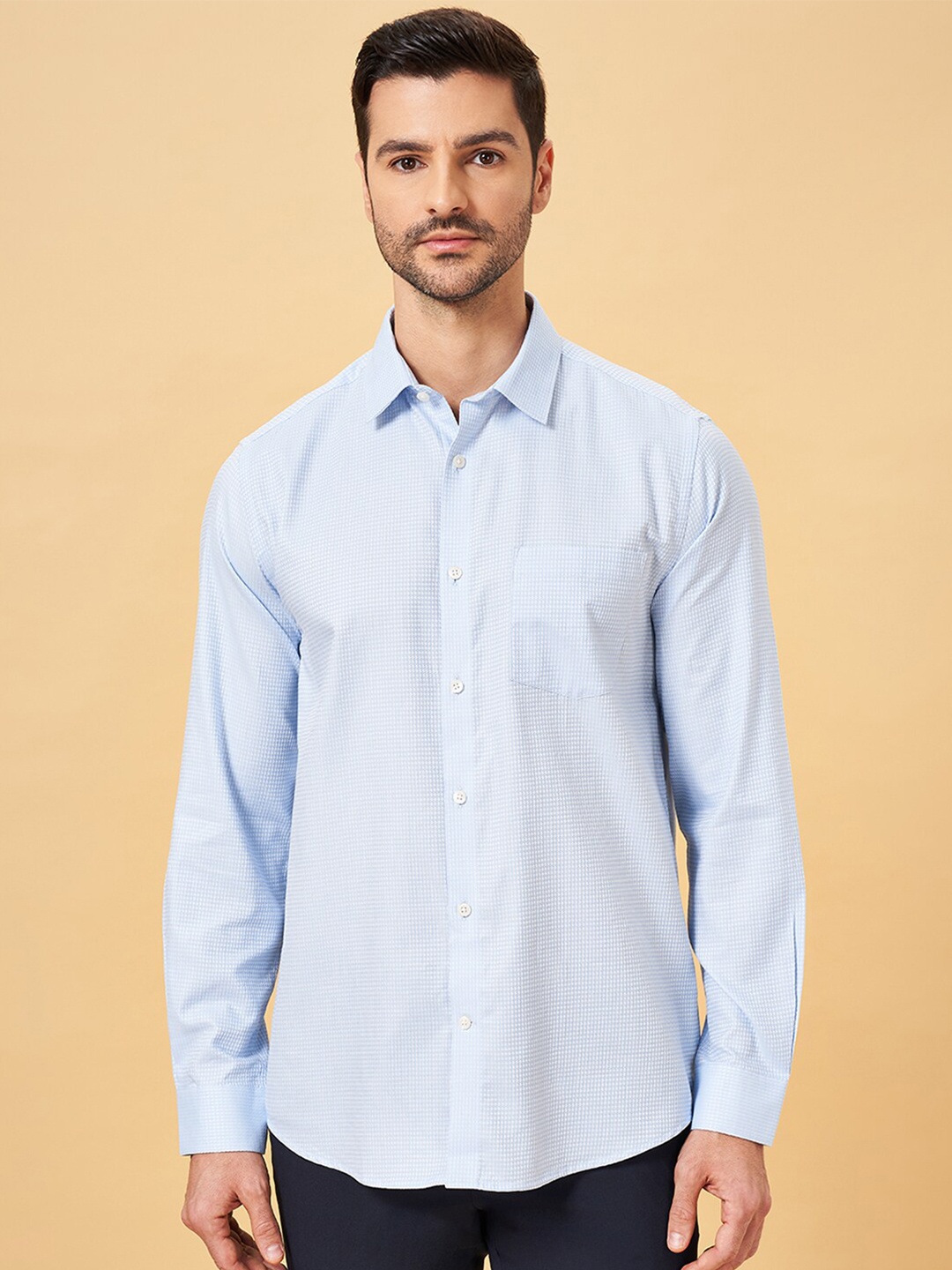 

Peregrine by Pantaloons Micro Checked Cotton Formal Shirt, Blue
