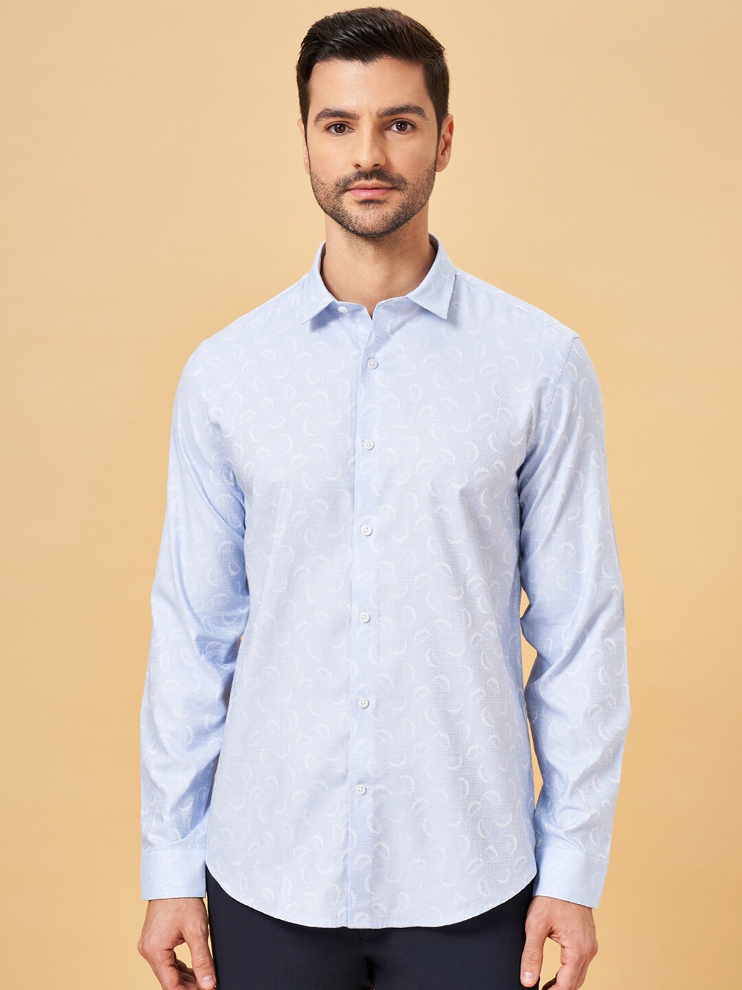 

Peregrine by Pantaloons Slim Fit Floral Printed Cotton Formal Shirt, Blue