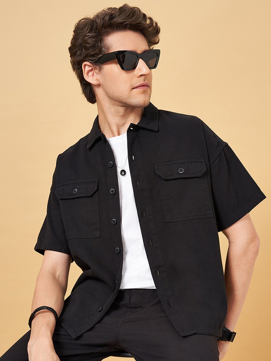 

YU by Pantaloons Spread Collar Cotton Casual Shirt, Black