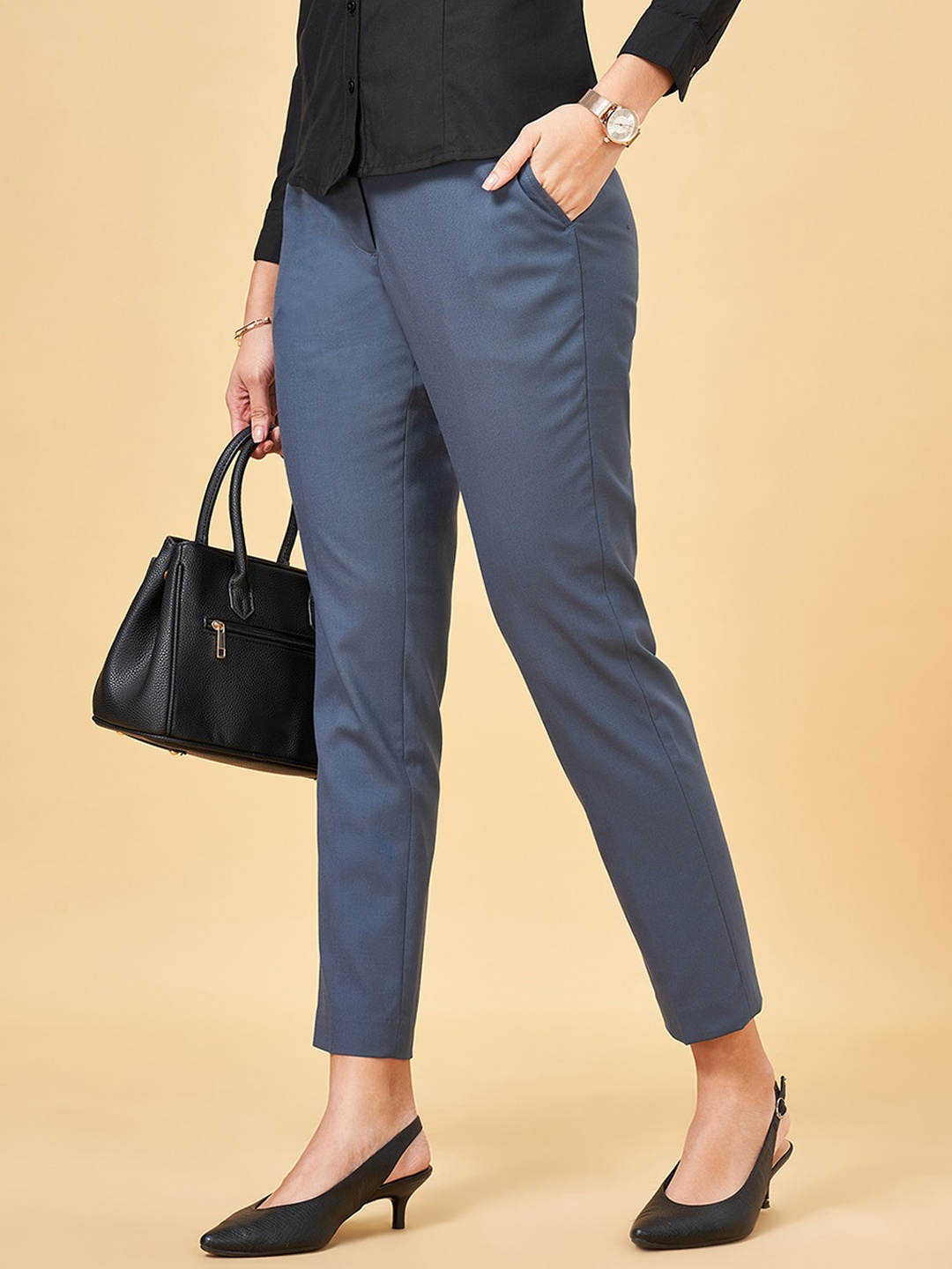 

Annabelle by Pantaloons Women Slim Fit Formal Trousers, Grey