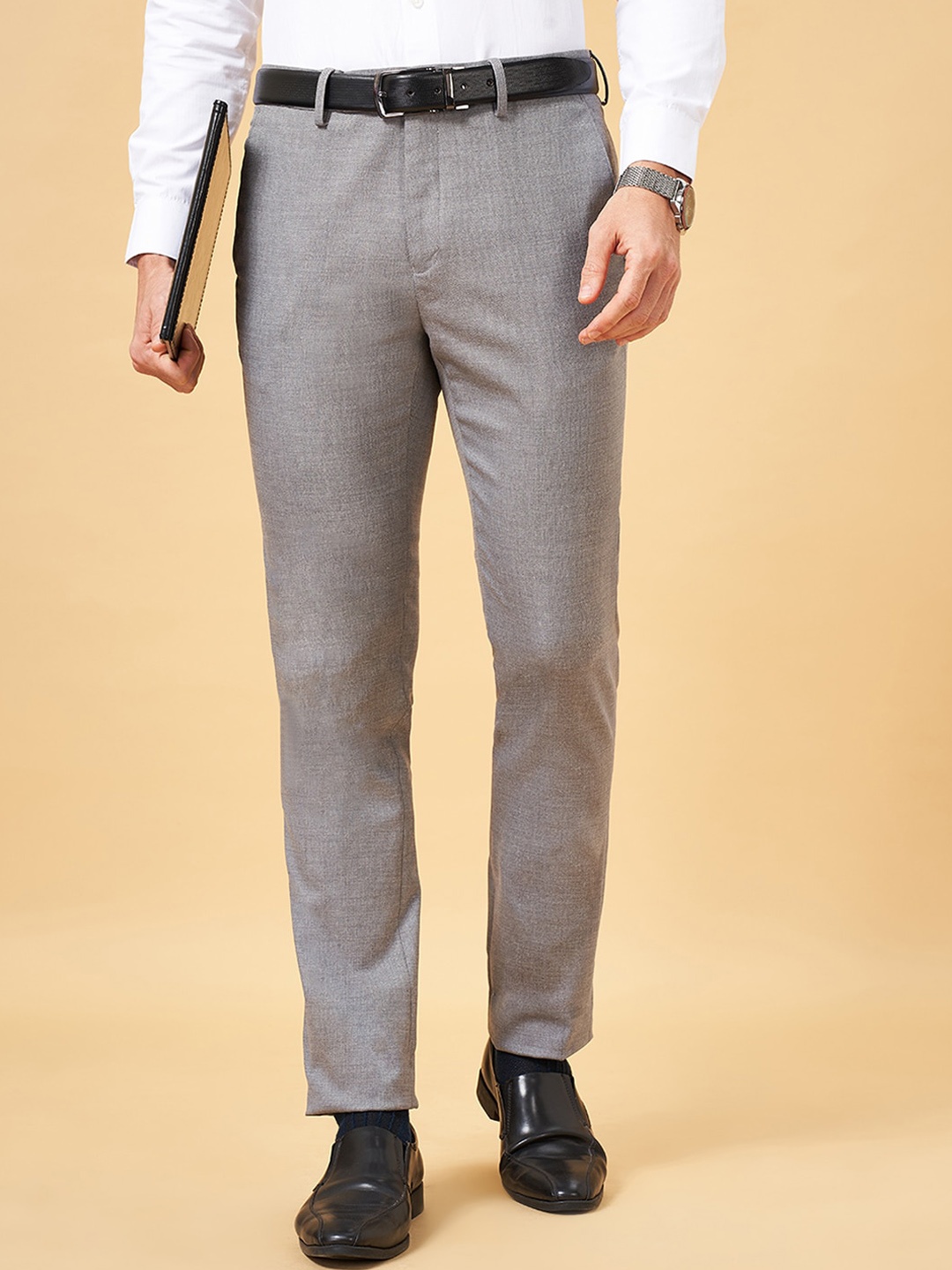 

BYFORD by Pantaloons Men Slim Fit Cotton Formal Trousers, Grey