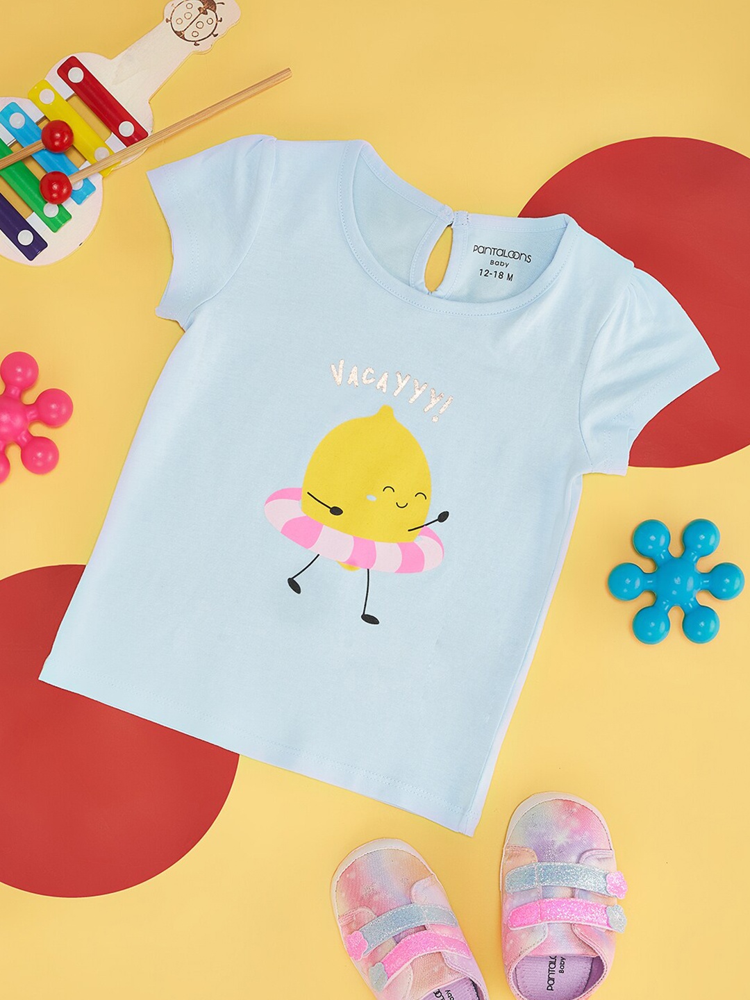 

Pantaloons Baby Girls Graphic Printed Round Neck Cotton Casual T-shirt, Blue