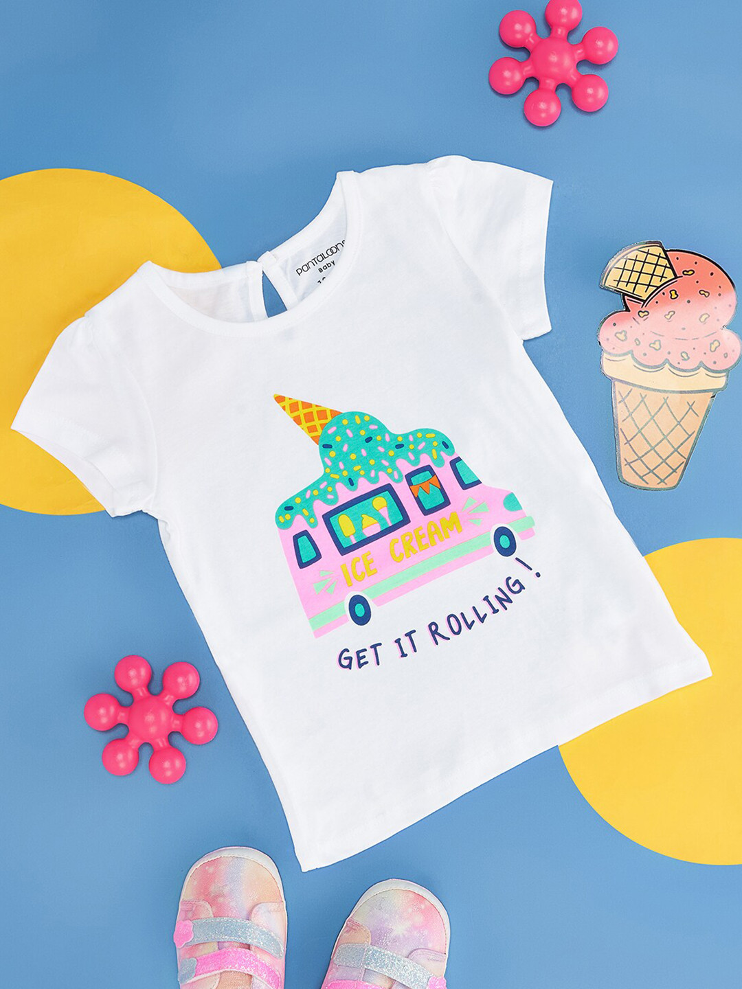 

Pantaloons Baby Girls Graphic Printed Round Neck Cotton Casual T-shirt, Off white