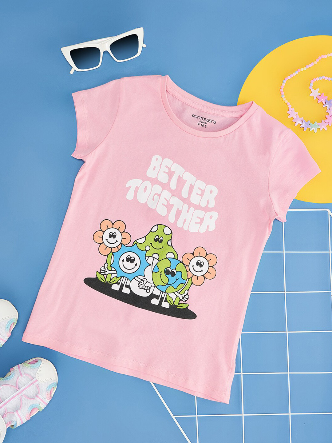 

Pantaloons Junior Girls Graphic Printed Round Neck Cotton Casual T-shirt, Pink
