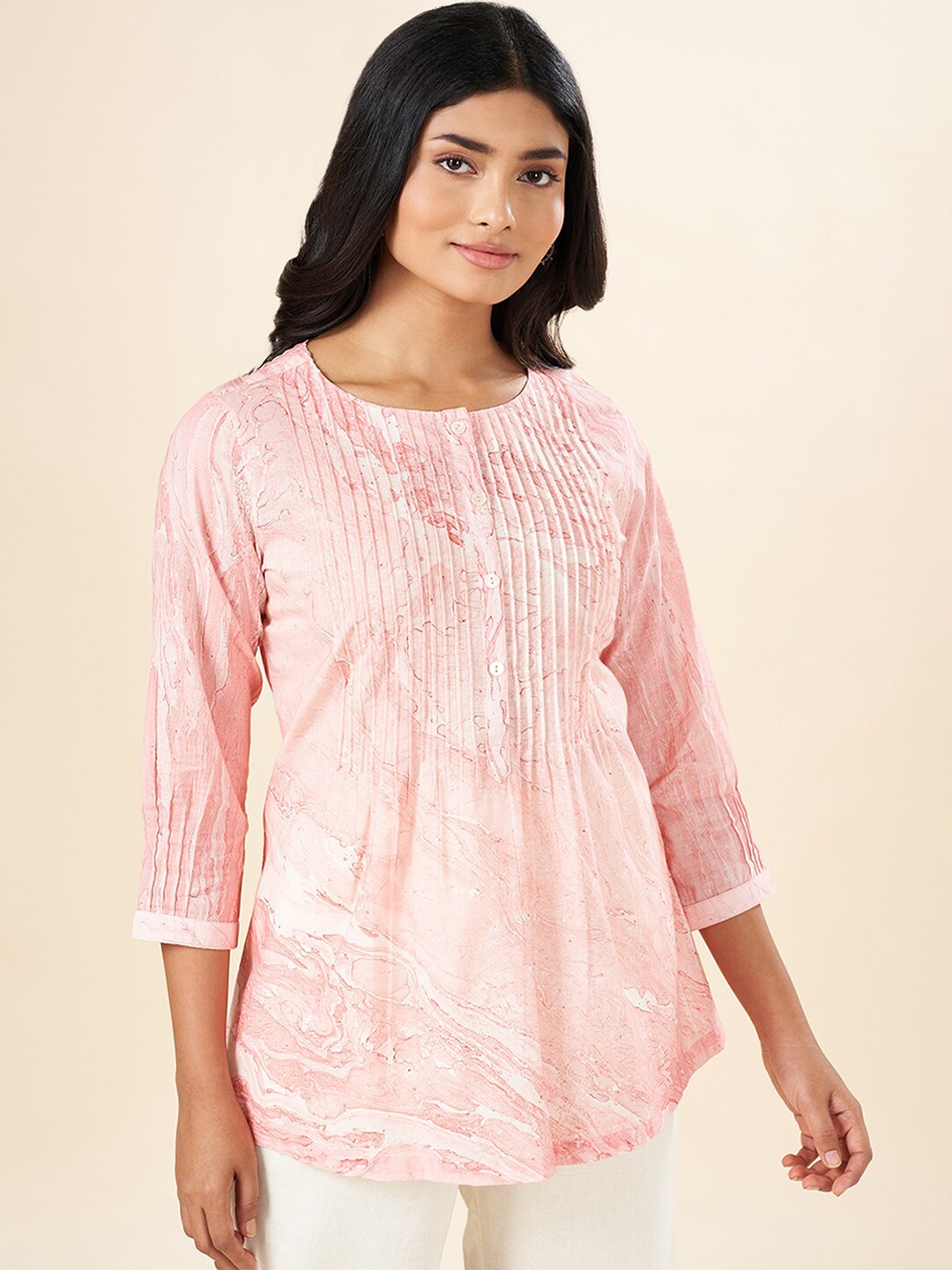 

AKKRITI BY PANTALOONS Printed Pure Cotton Tunics, Pink