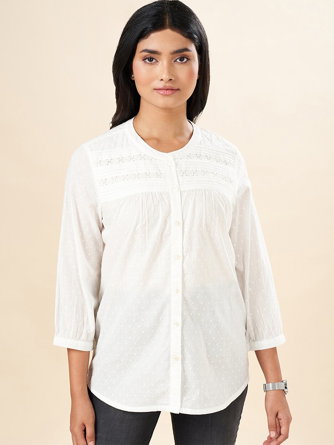 

AKKRITI BY PANTALOONS Embroidered Pure Cotton Tunics, Off white