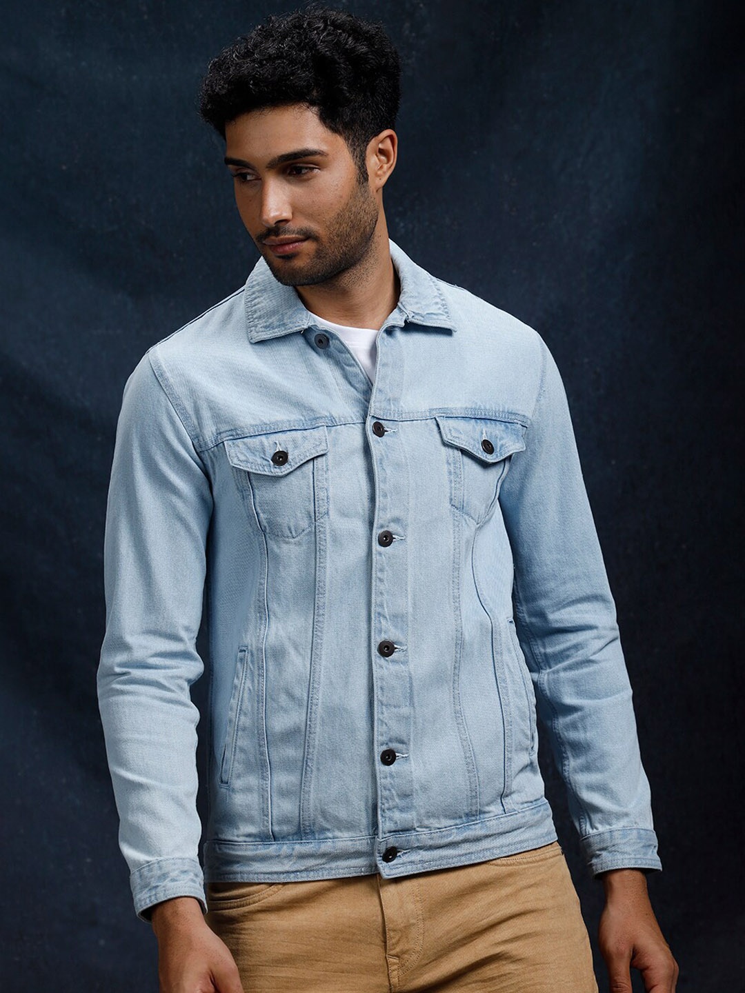 

WROGN Spread Collar Acrylic Denim Jacket, Blue