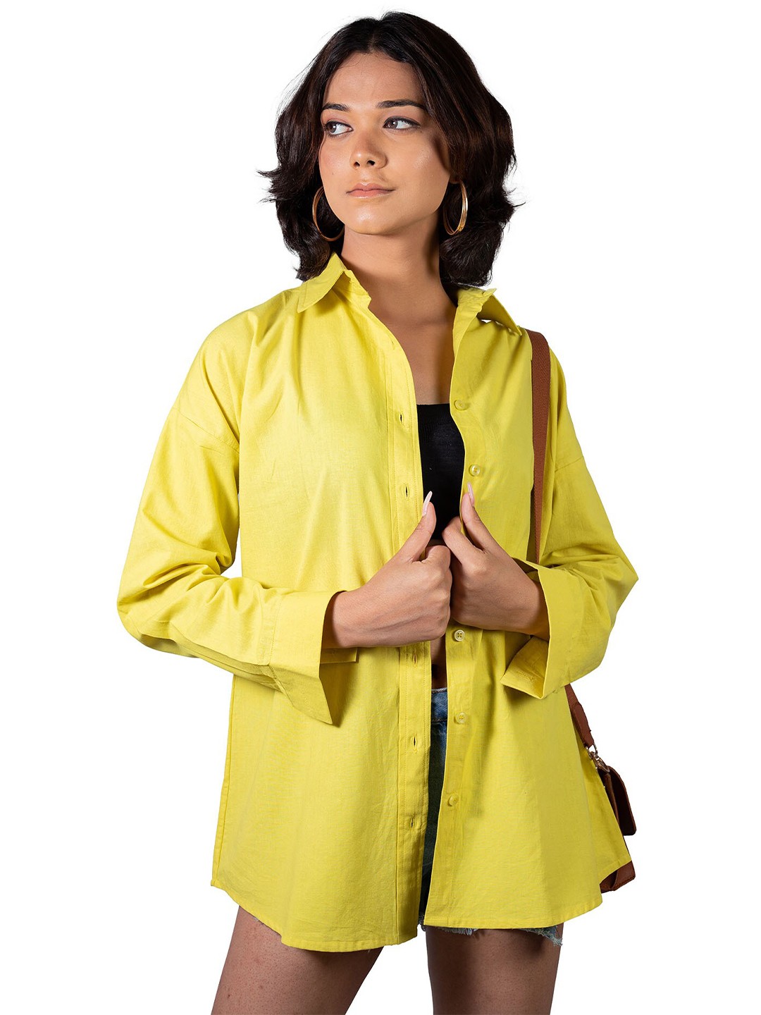 

SHOOLIN Comfort Spread Collar Long Sleeves Cotton Casual Shirt, Yellow
