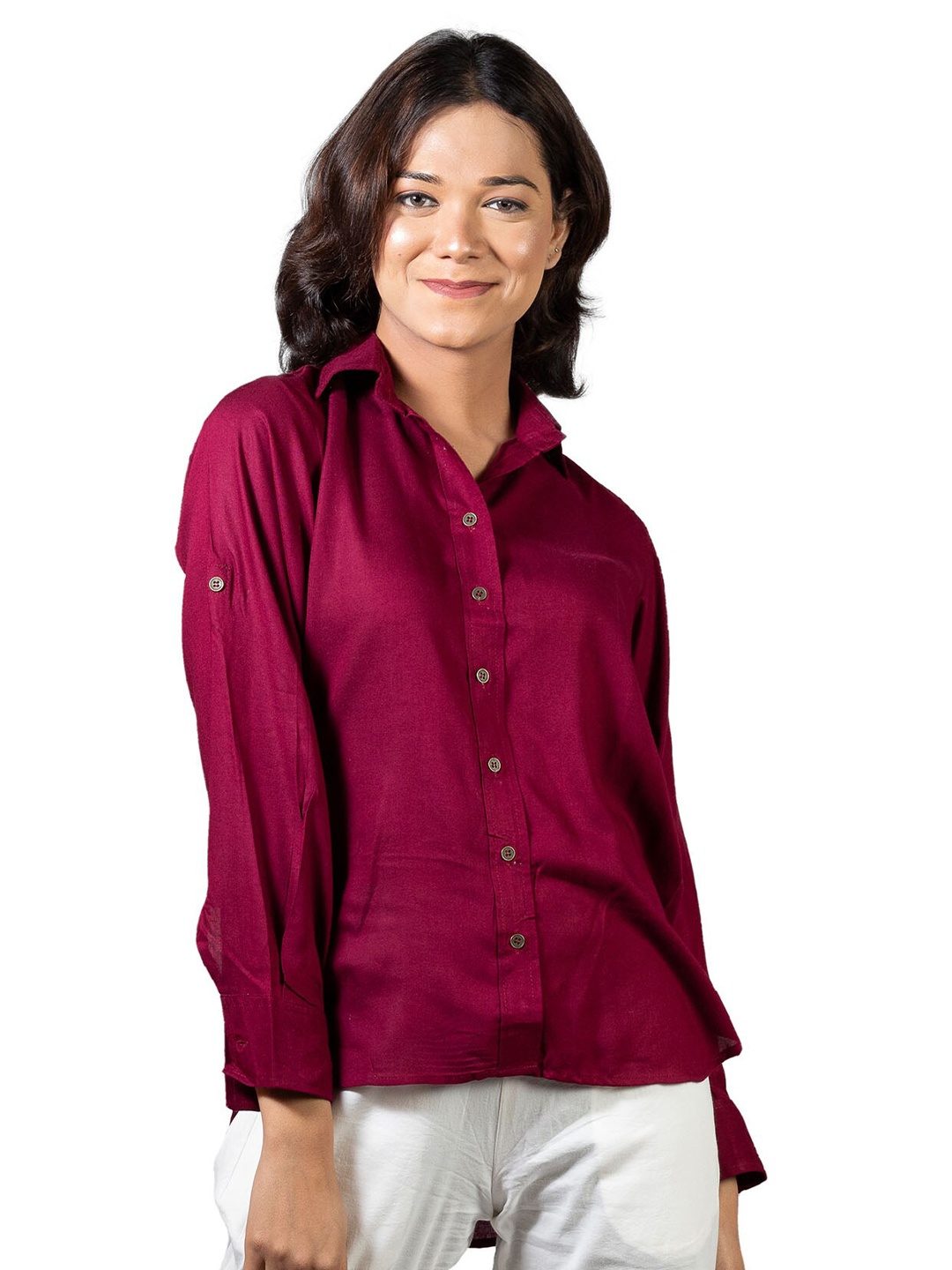 

SHOOLIN Comfort Spread Collar Long Sleeves Casual Shirt, Maroon