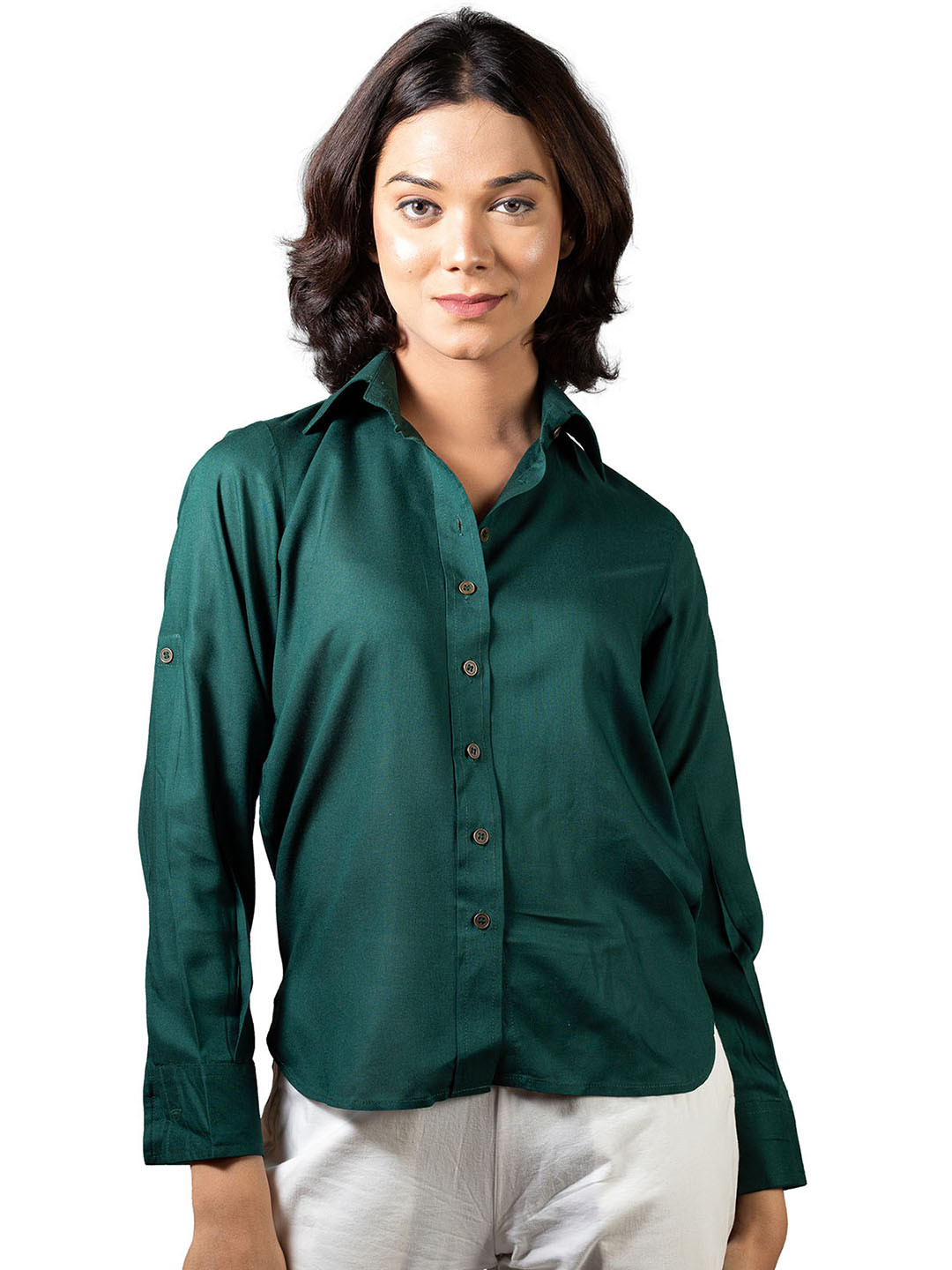 

SHOOLIN Women Comfort Opaque Casual Shirt, Green