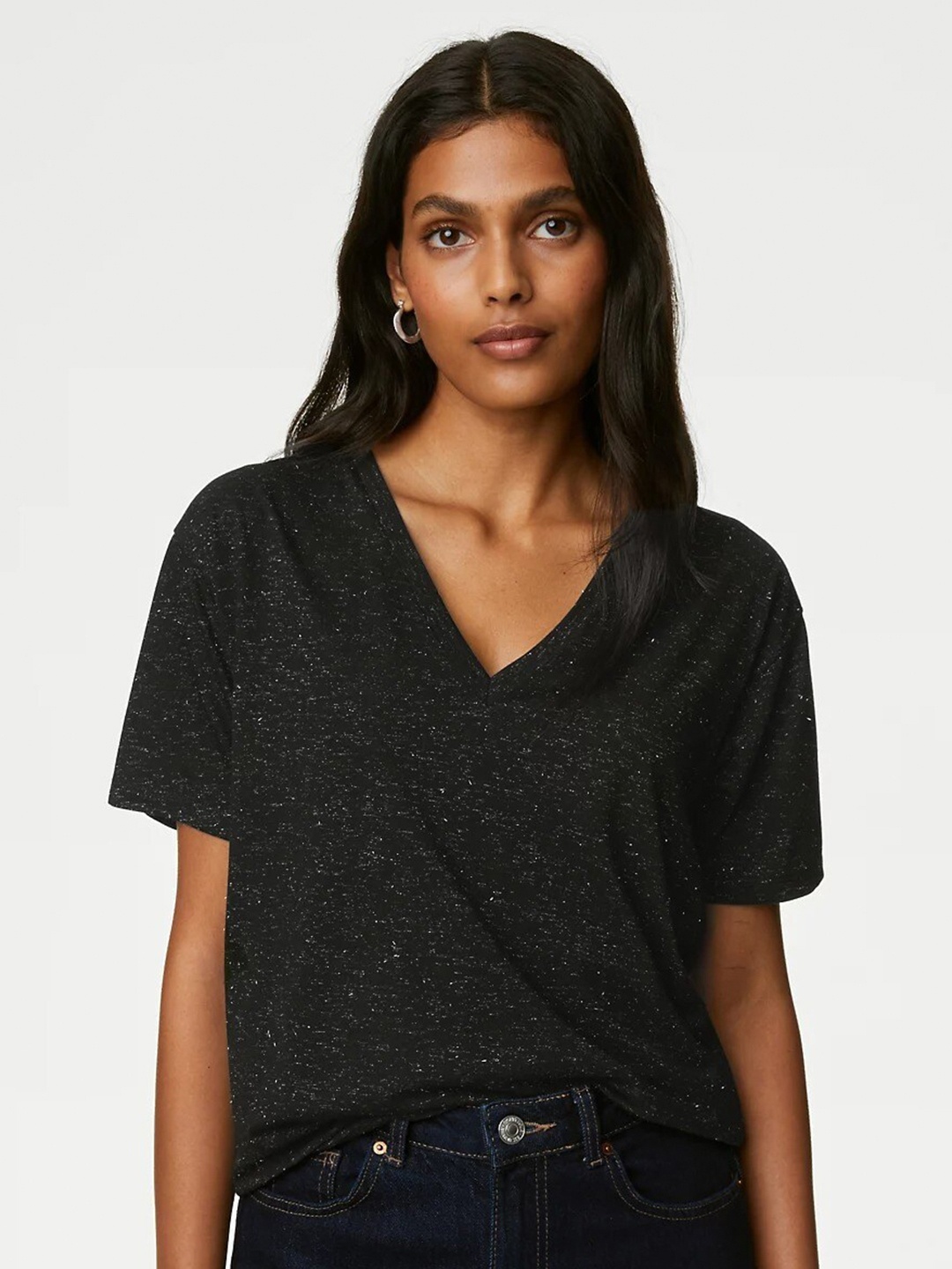

Marks & Spencer Short Sleeves V-Neck T-shirt, Black
