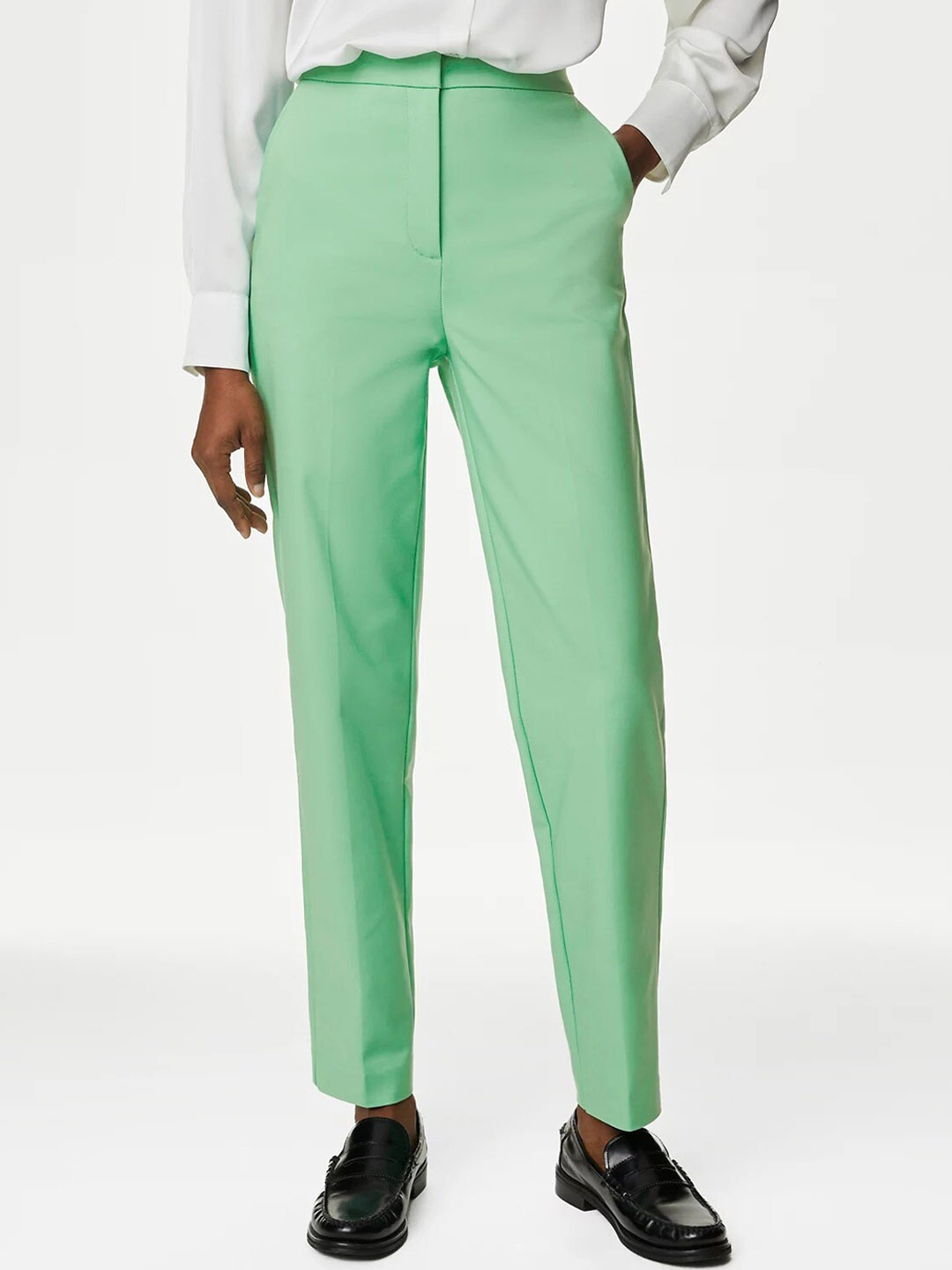 

Marks & Spencer Women Slim Fit High-Rise Cotton Trouser, Green