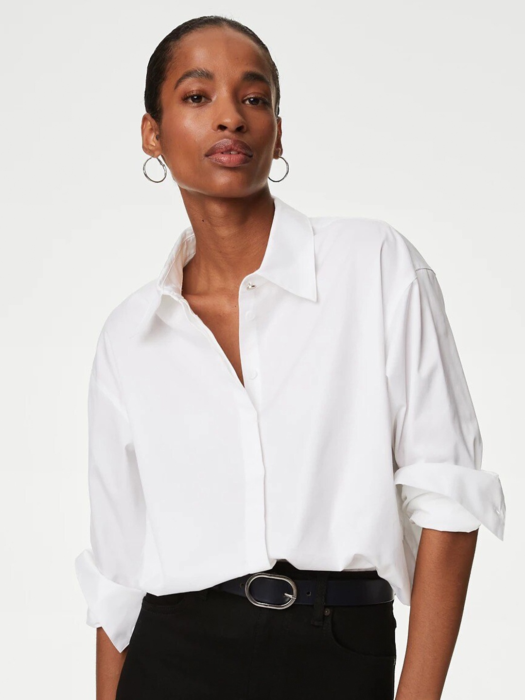 

Marks & Spencer Relaxed Spread Collar Long sleeves Cotton Casual Shirt, White