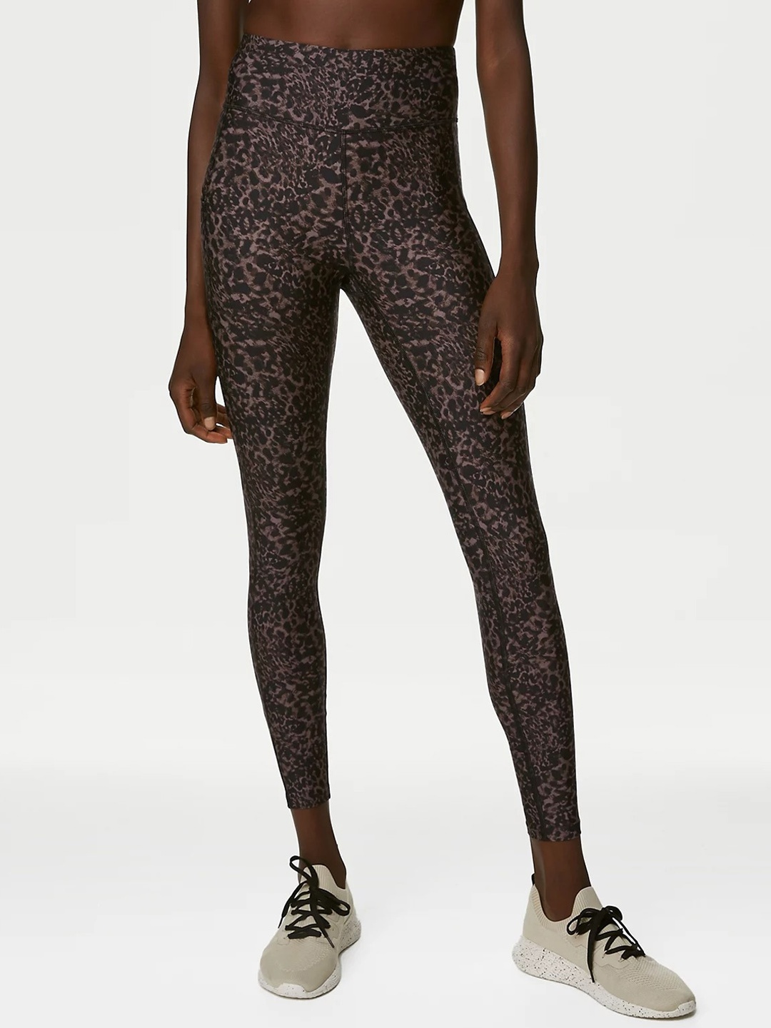 

Marks & Spencer Printed High Waist Sports Tights, Brown