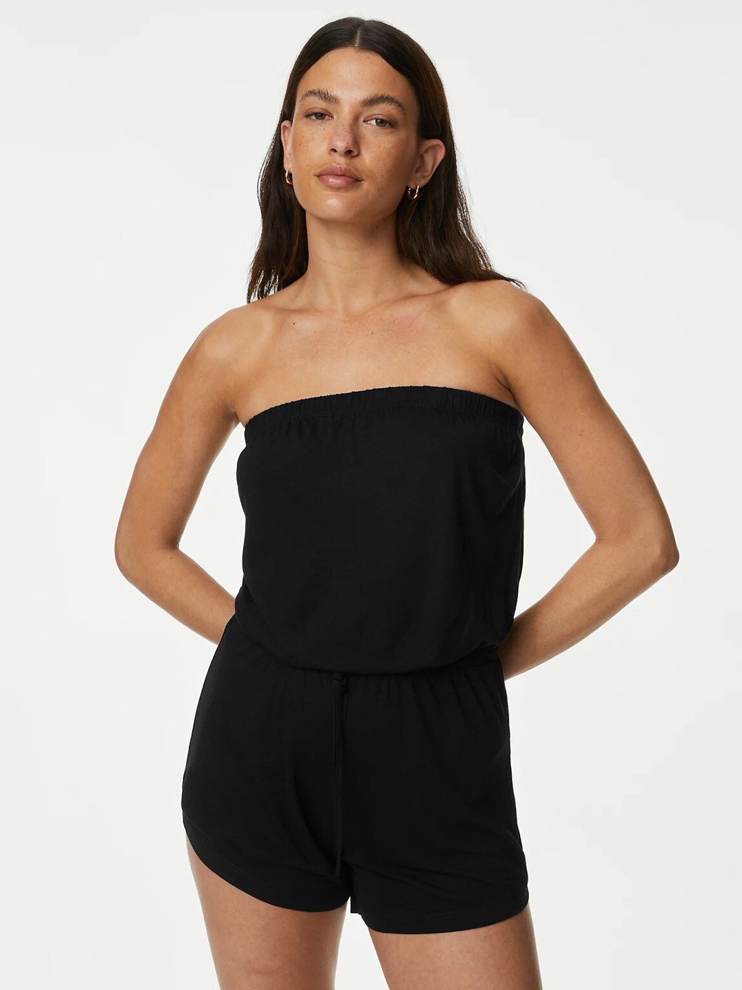 

Marks & Spencer Strapless Cinched Waist Playsuit, Black