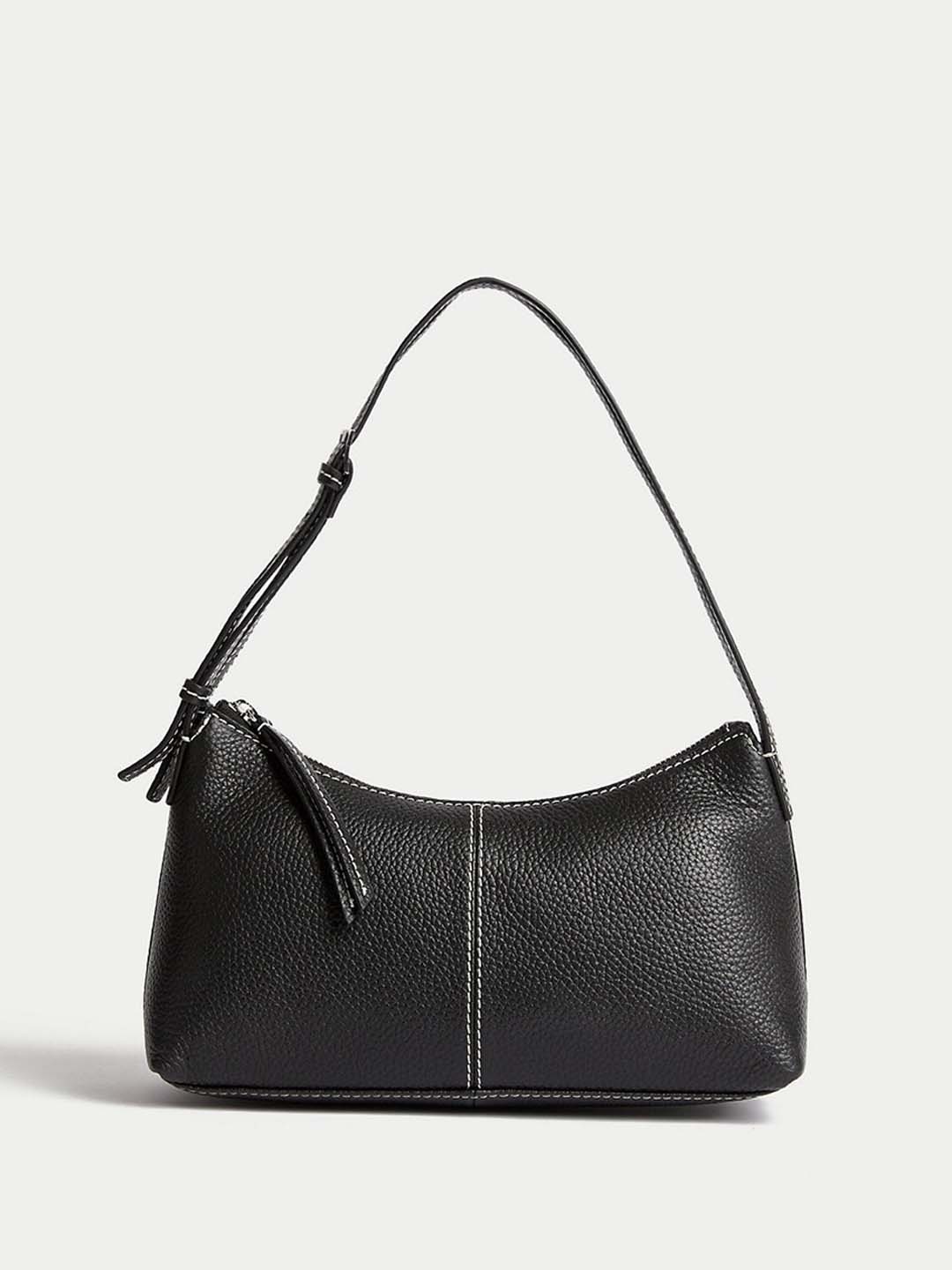 

Marks & Spencer Textured Leather Half Moon Shoulder Bag, Black