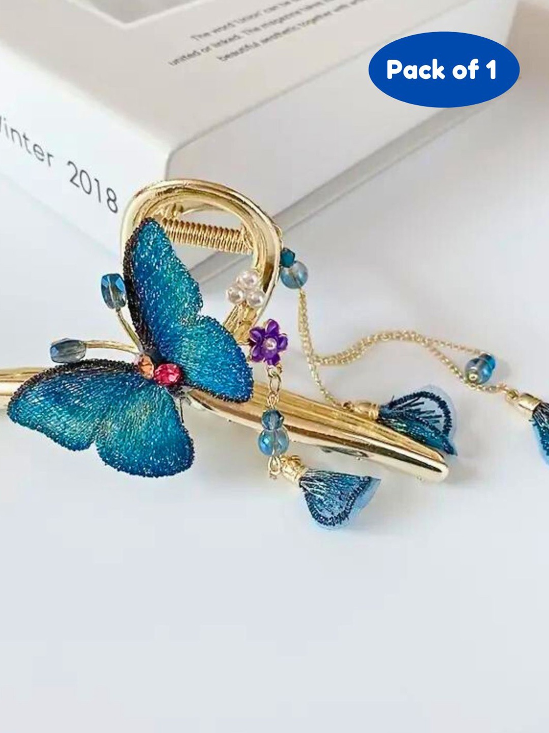 

BAESD Embellished Butterfly Tassel Claw Clip, Blue